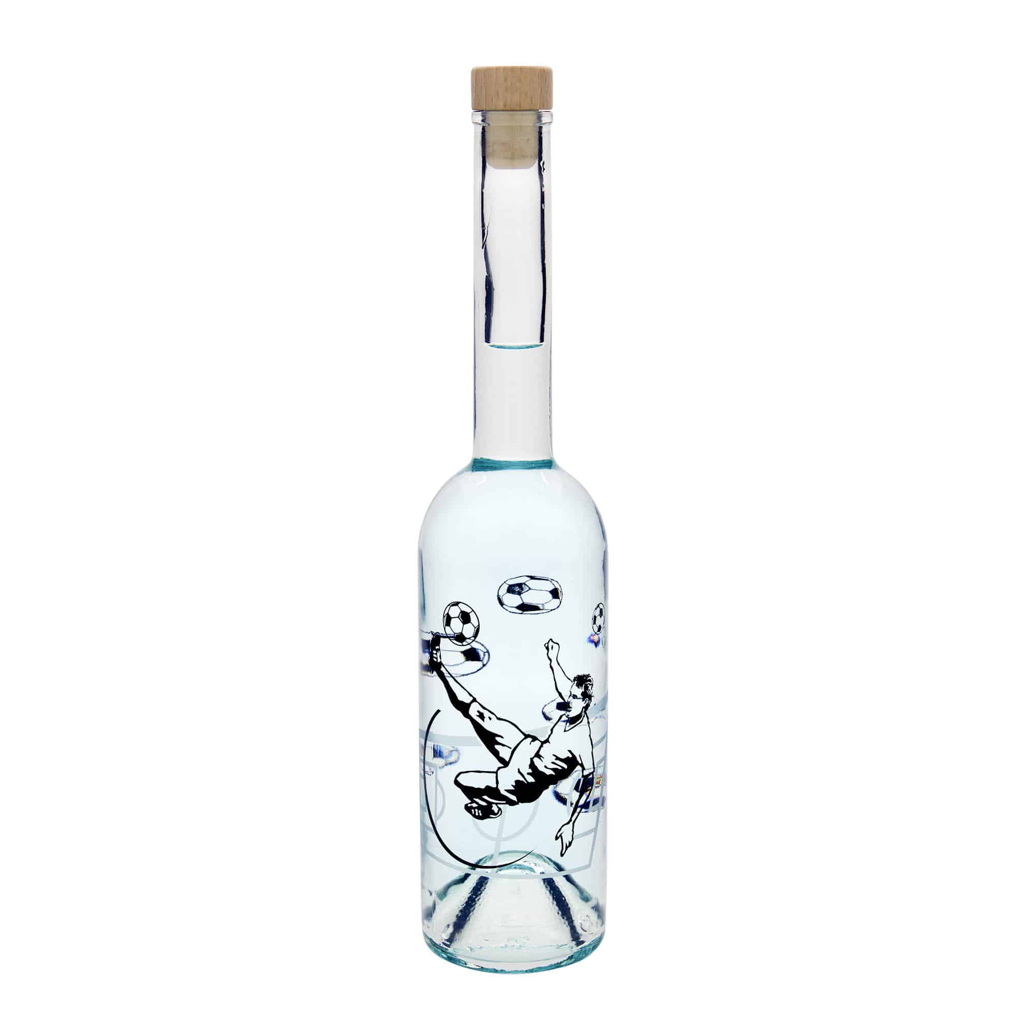 500 ml glasflaska 'Opera', motiv: fotbollsspelare, öppning: kork