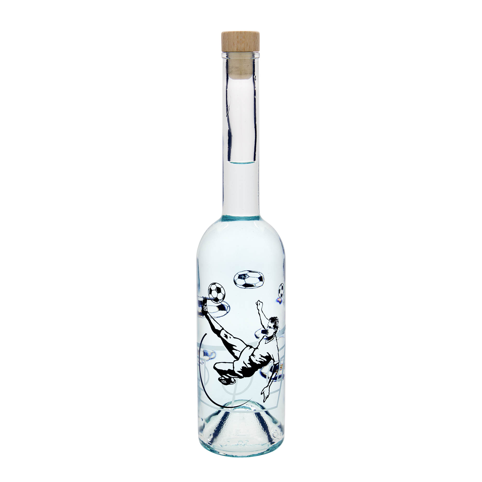 500 ml glasflaska 'Opera', motiv: fotbollsspelare, öppning: kork