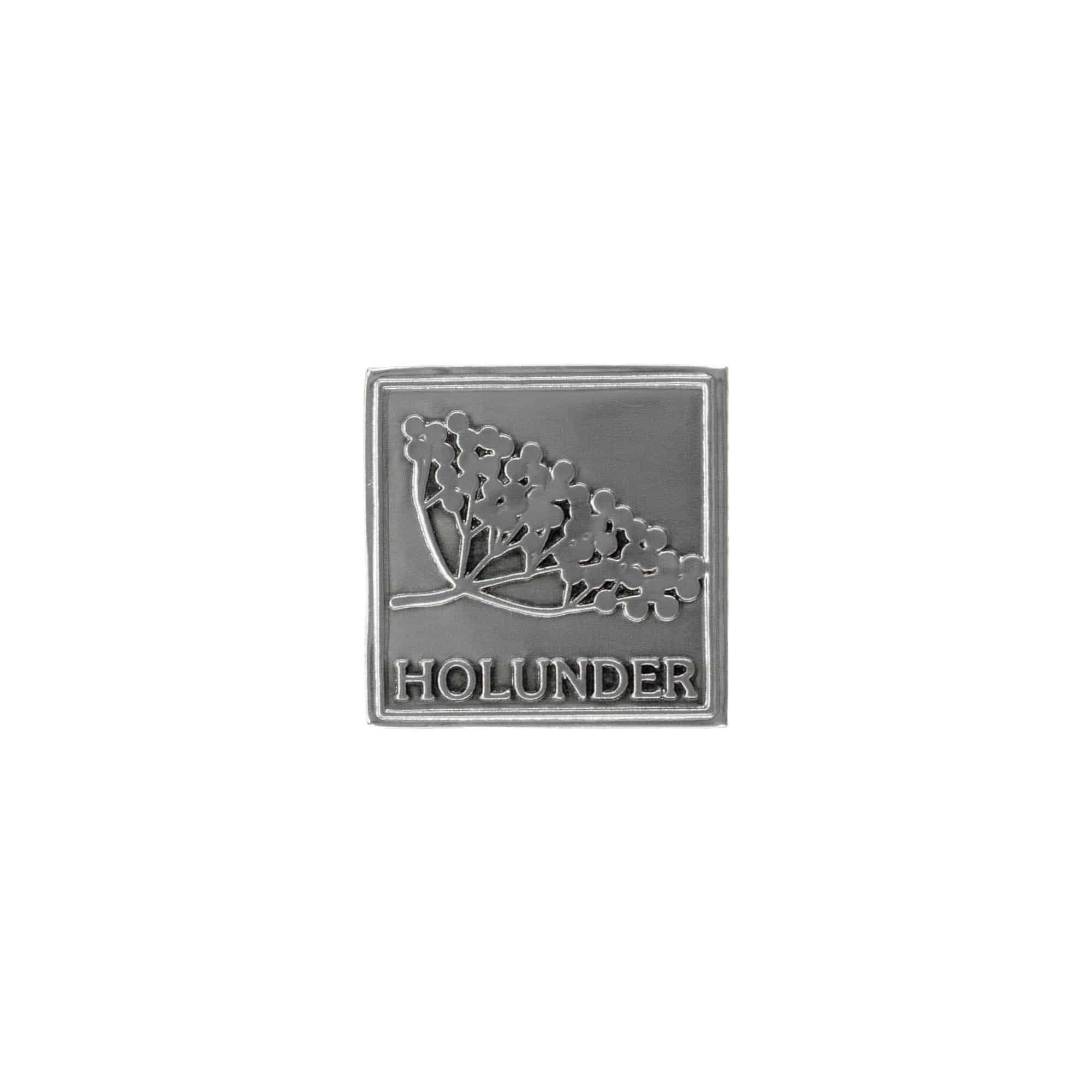 Tennetikett 'Fläder', kvadratisk, metall, silver Tennetikett 'Fläder', kvadratisk, metall, silver