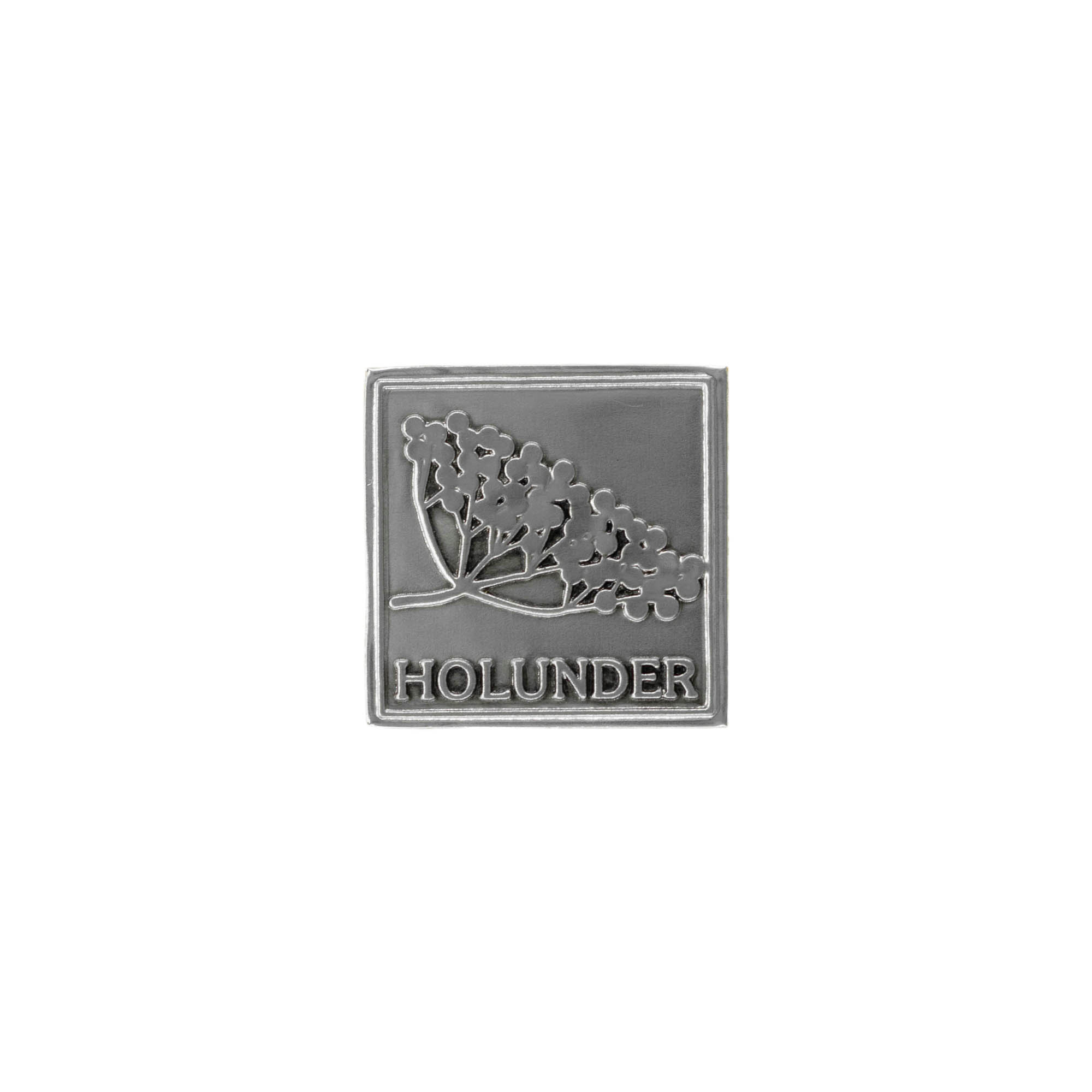 Tennetikett 'Fläder', kvadratisk, metall, silver Tennetikett 'Fläder', kvadratisk, metall, silver