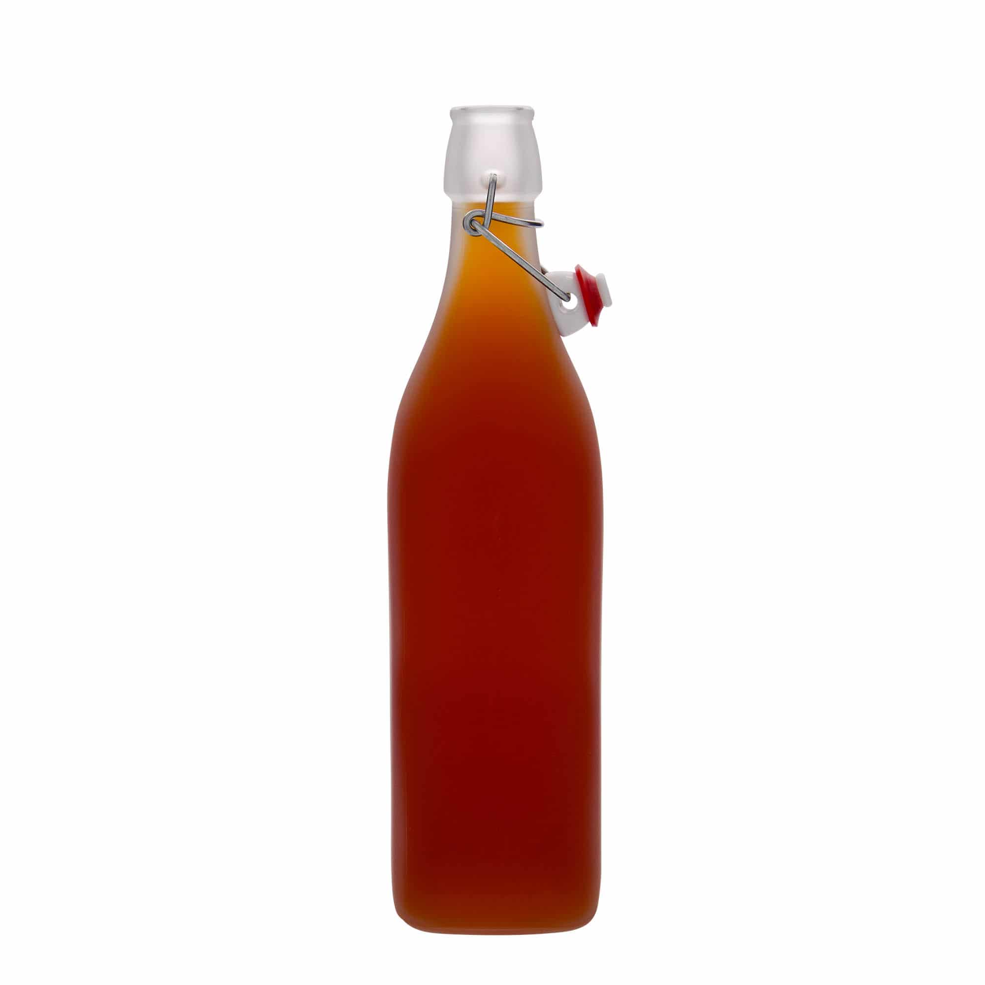 1 000 ml glasflaska 'Swing', kvadratisk, vit, mynning: patentkork