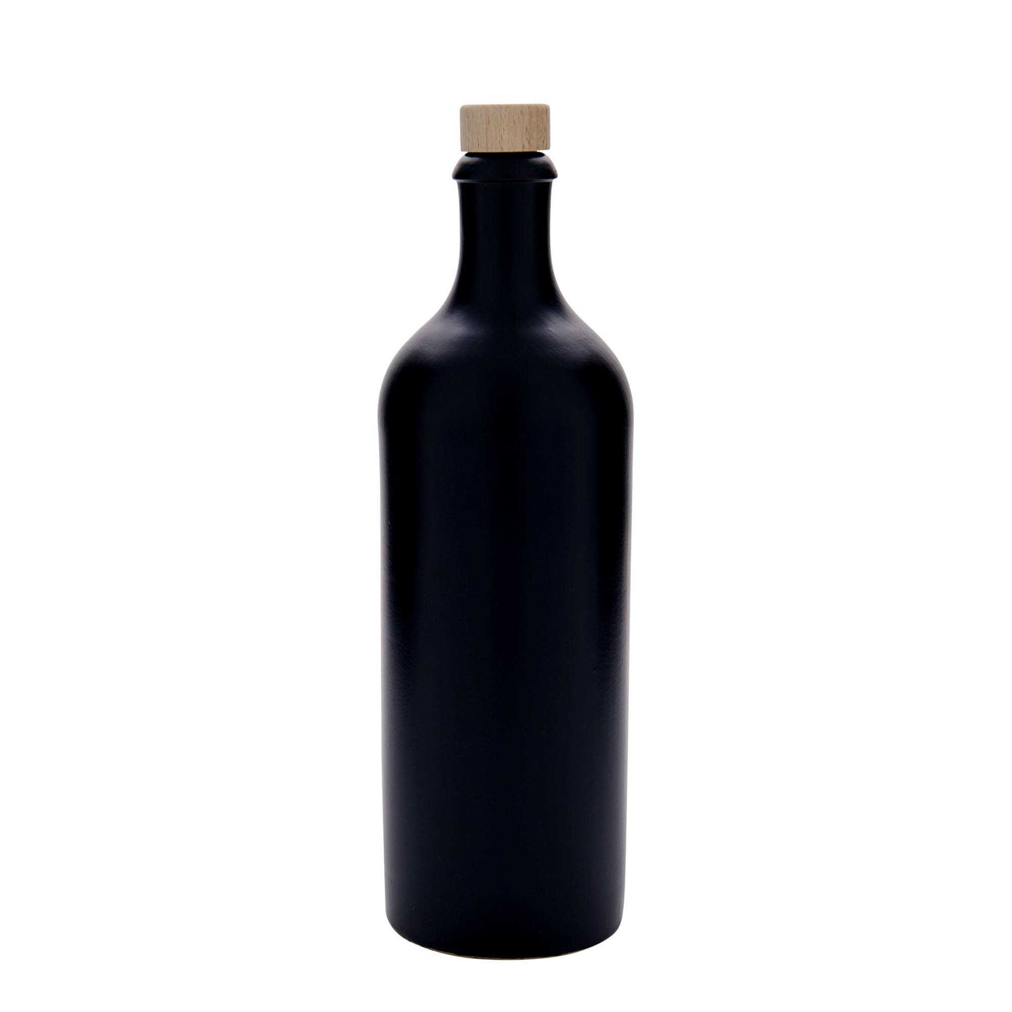750 ml lerkrus, stengods, svart, mynning: kork