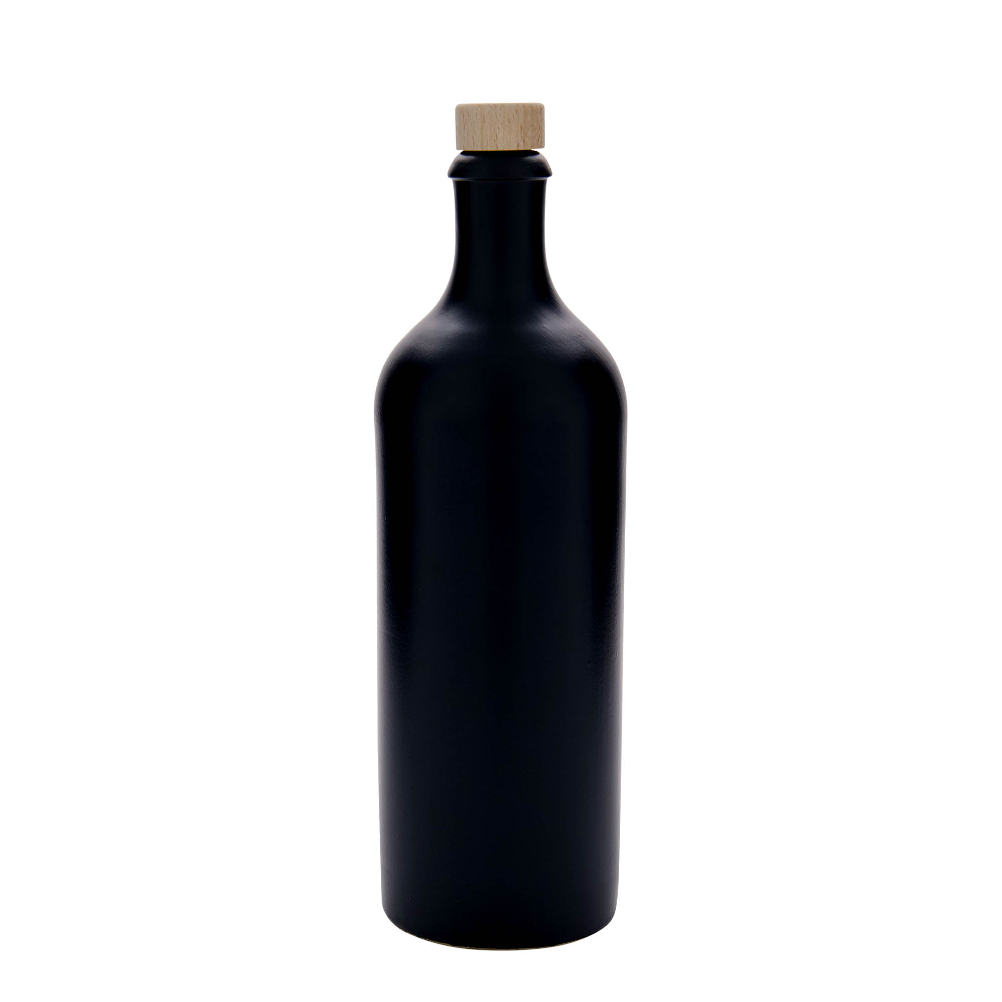 750 ml lerkrus, stengods, svart, mynning: kork