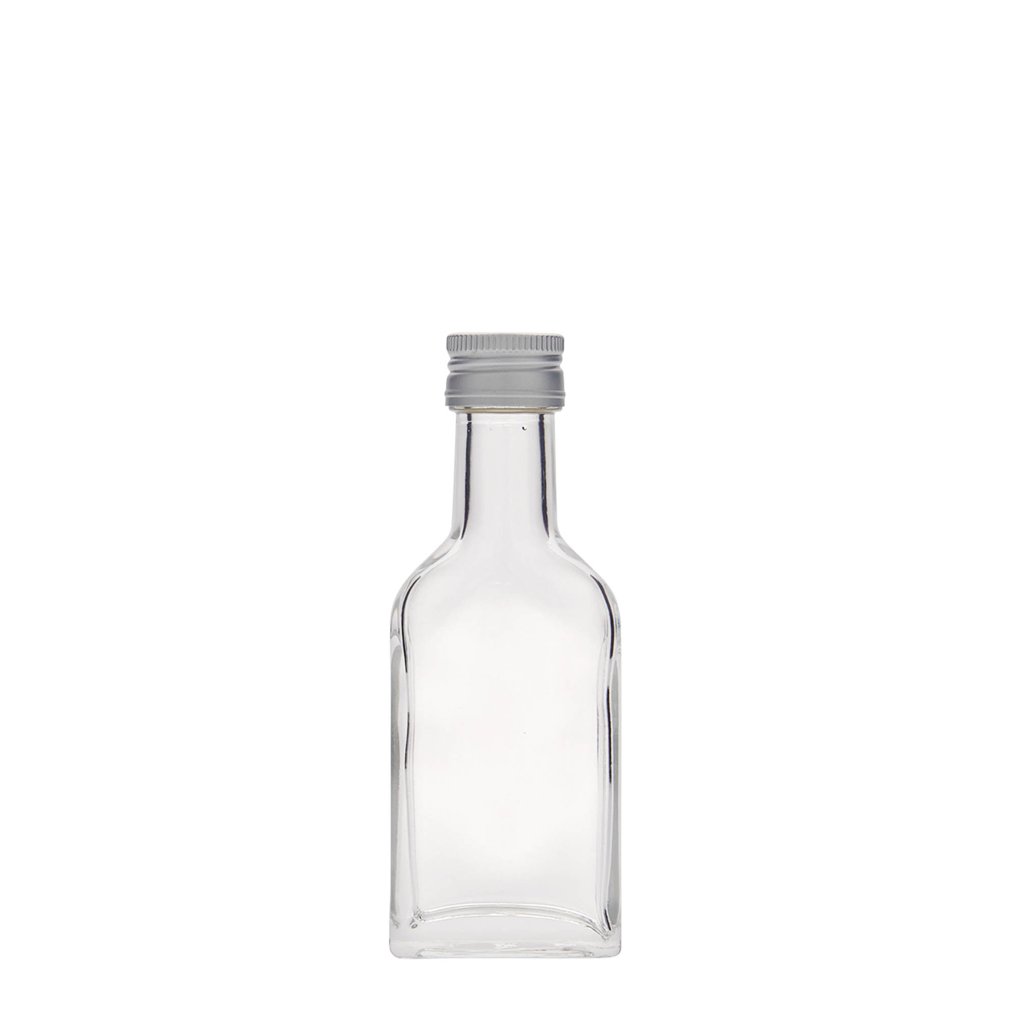 40 ml fickflaska lång hals, rektangulär, glas, öppning: PP 22