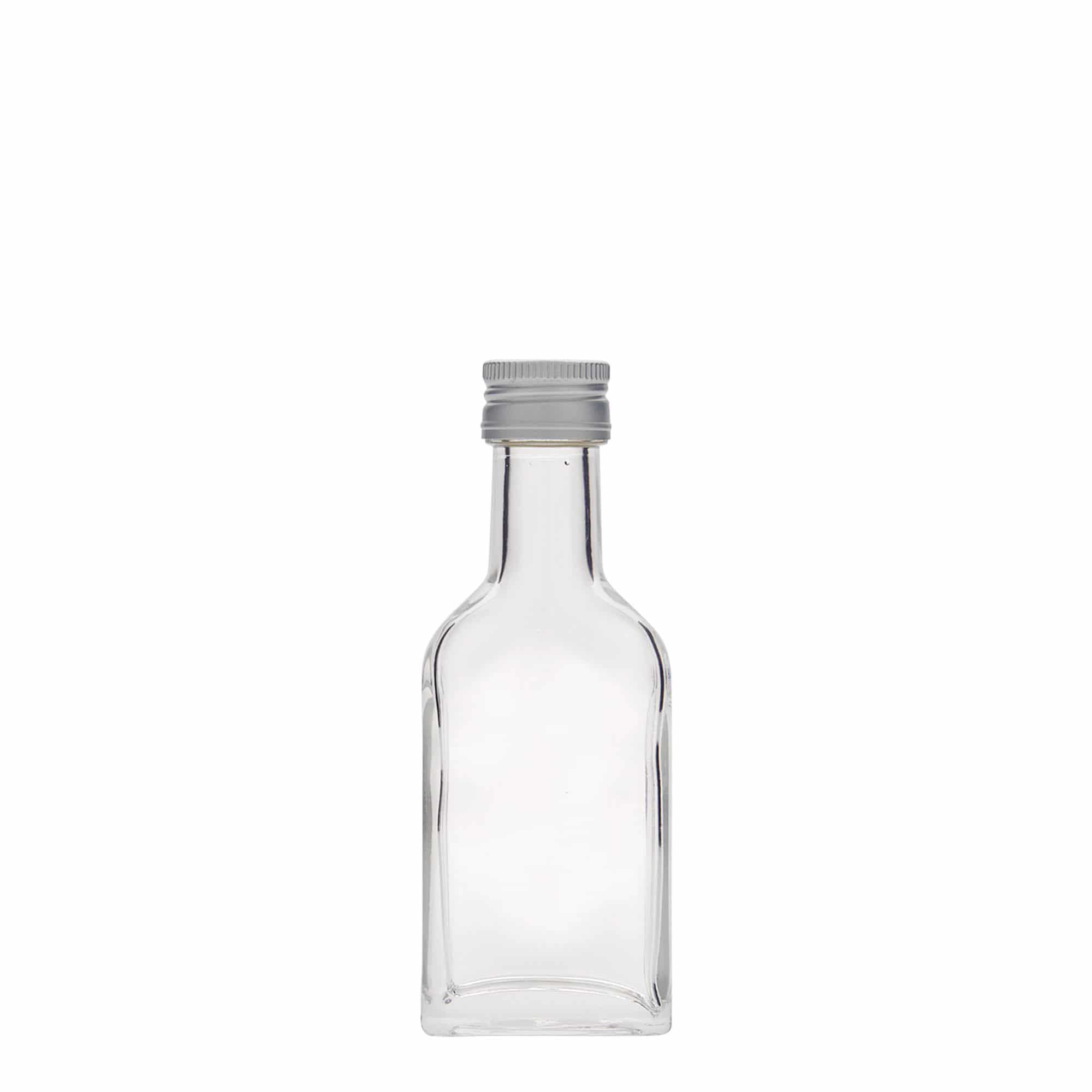 40 ml fickflaska lång hals, rektangulär, glas, öppning: PP 22