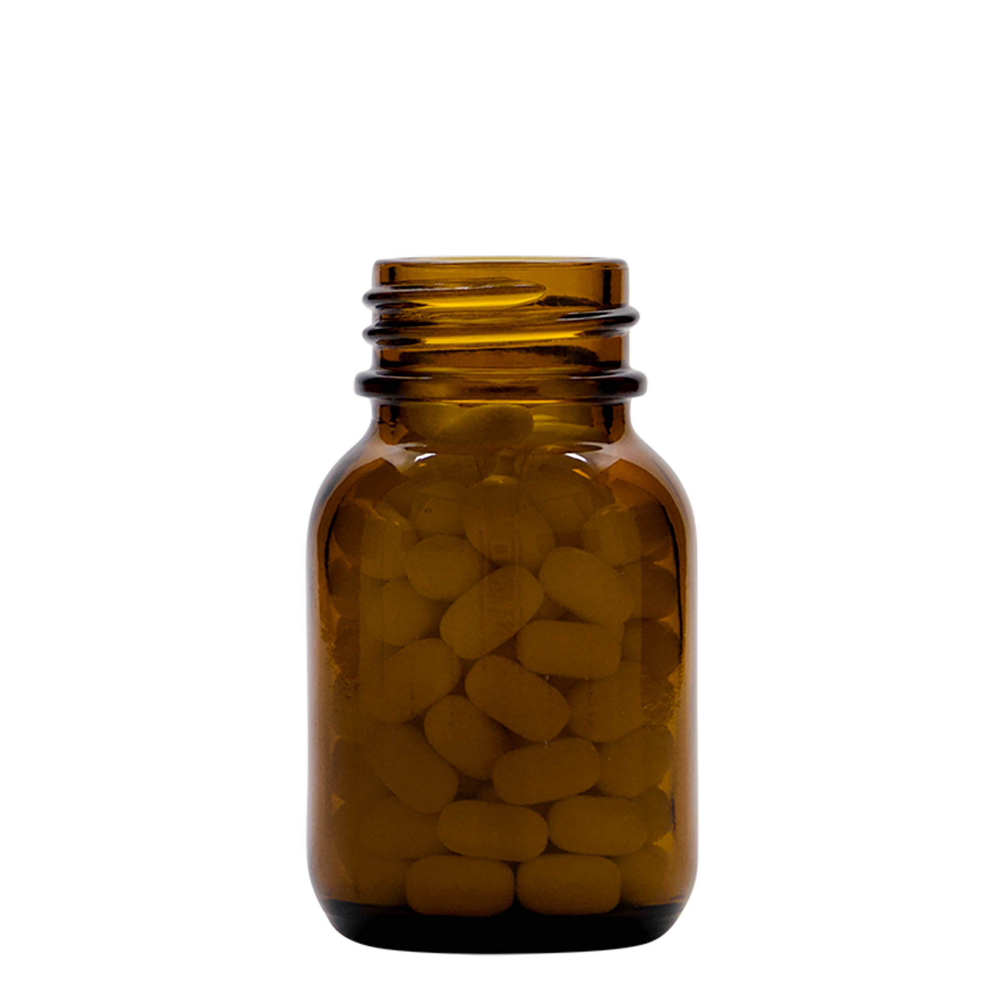 50 ml vid hals glas, brunt, öppning: DIN 32