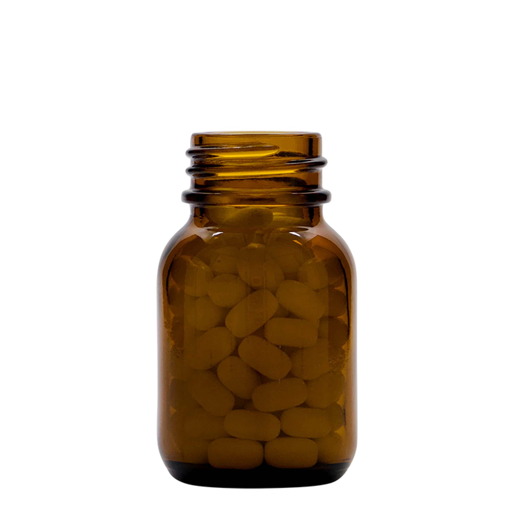50 ml vid hals glas, brunt, öppning: DIN 32