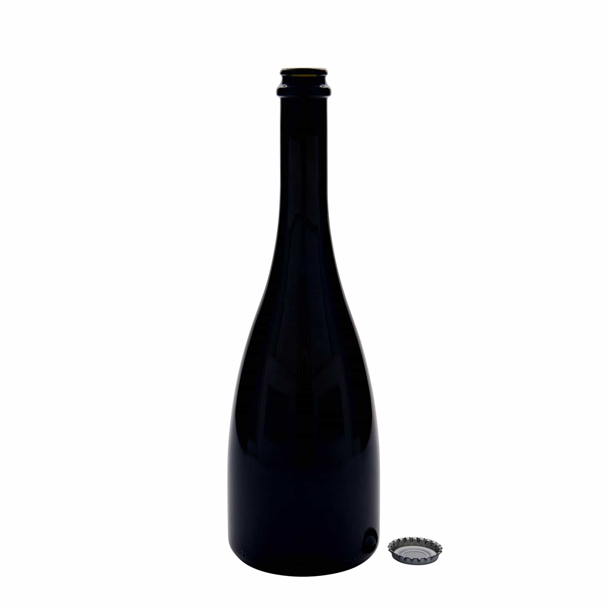 750 ml öl-/champagneflaska 'Tosca', glas, antikgrön, mynning: kronkapsyl