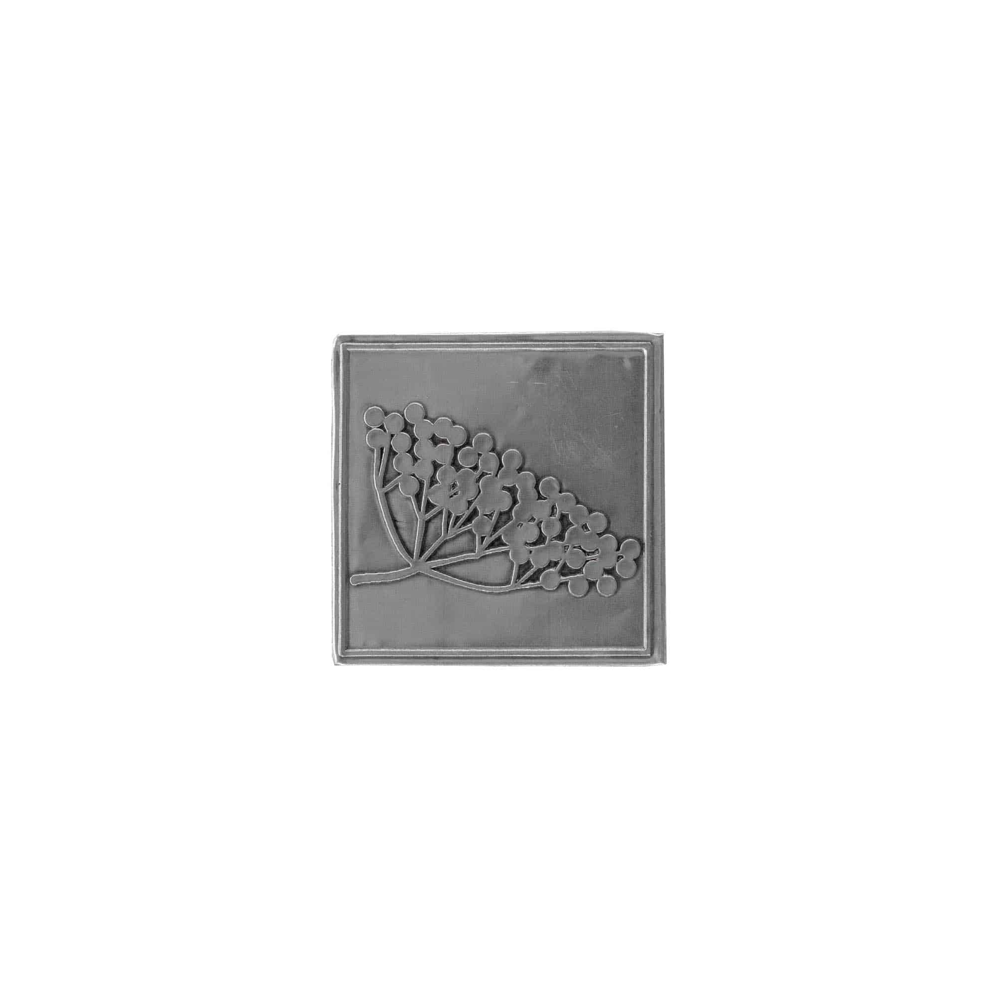 Tennetikett 'Fläder', kvadratisk, metall, silver