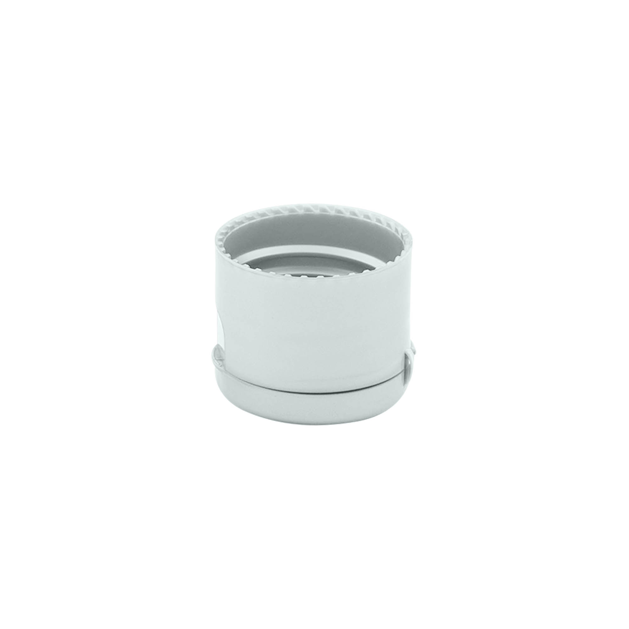 Skruvlock med gångjärn, PP-plast, silver, för mynning: 24/410 Skruvlock med gångjärn, PP-plast, silver, för mynning: 24/410