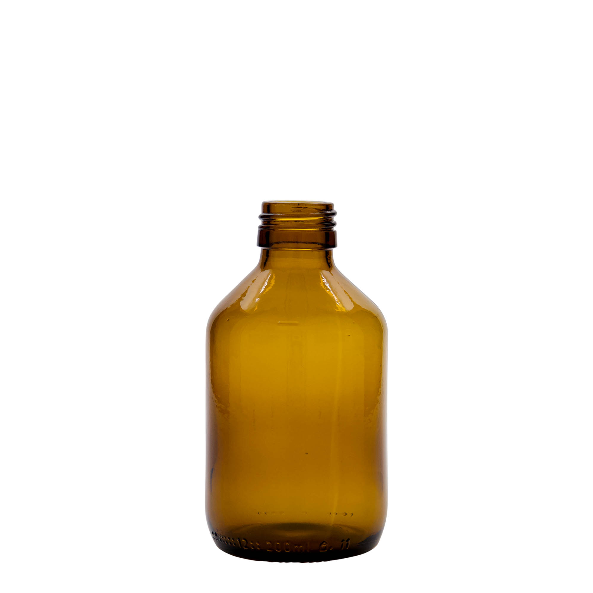200 ml medicinflaska, brun, glas, öppning: PP 28