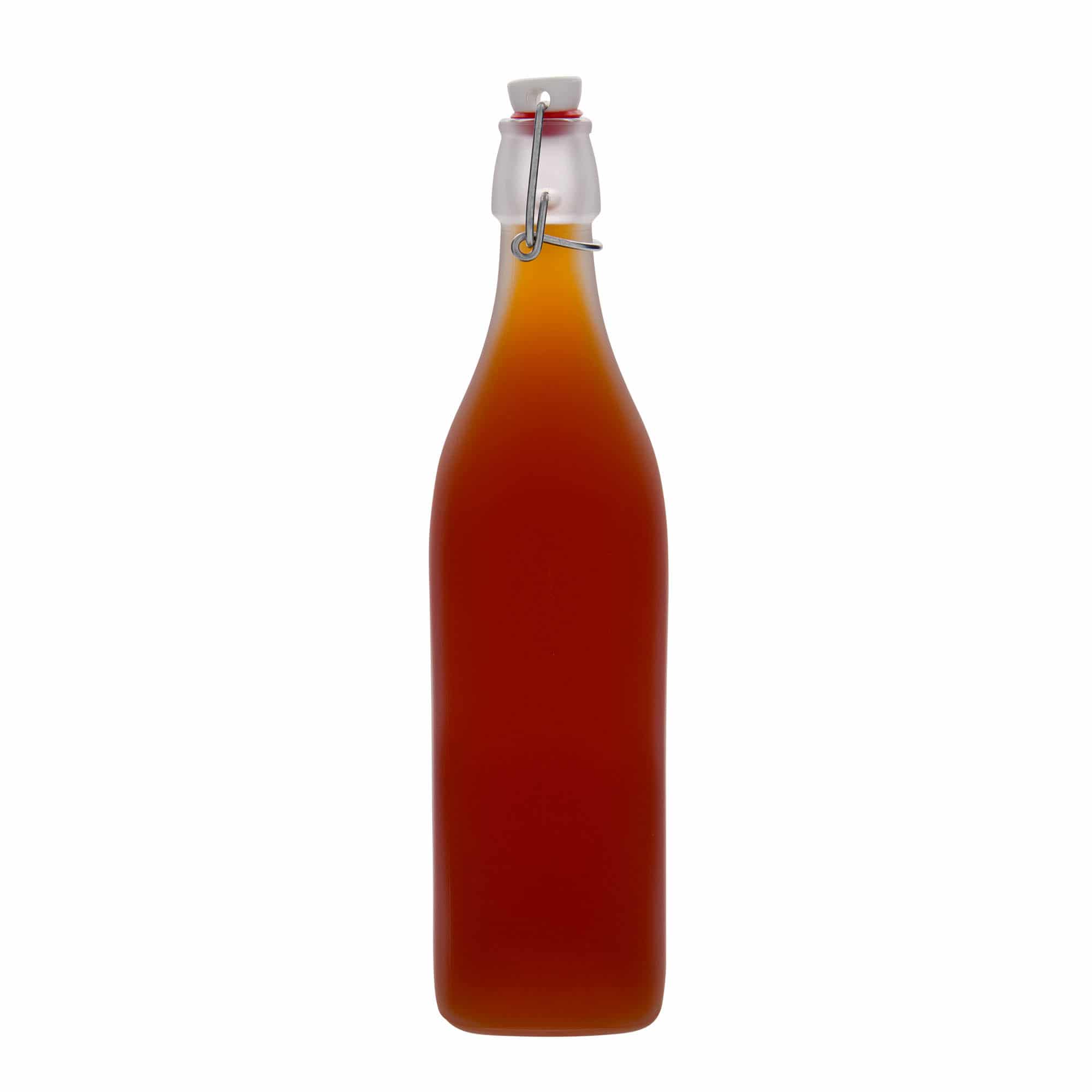 1 000 ml glasflaska 'Swing', kvadratisk, vit, mynning: patentkork