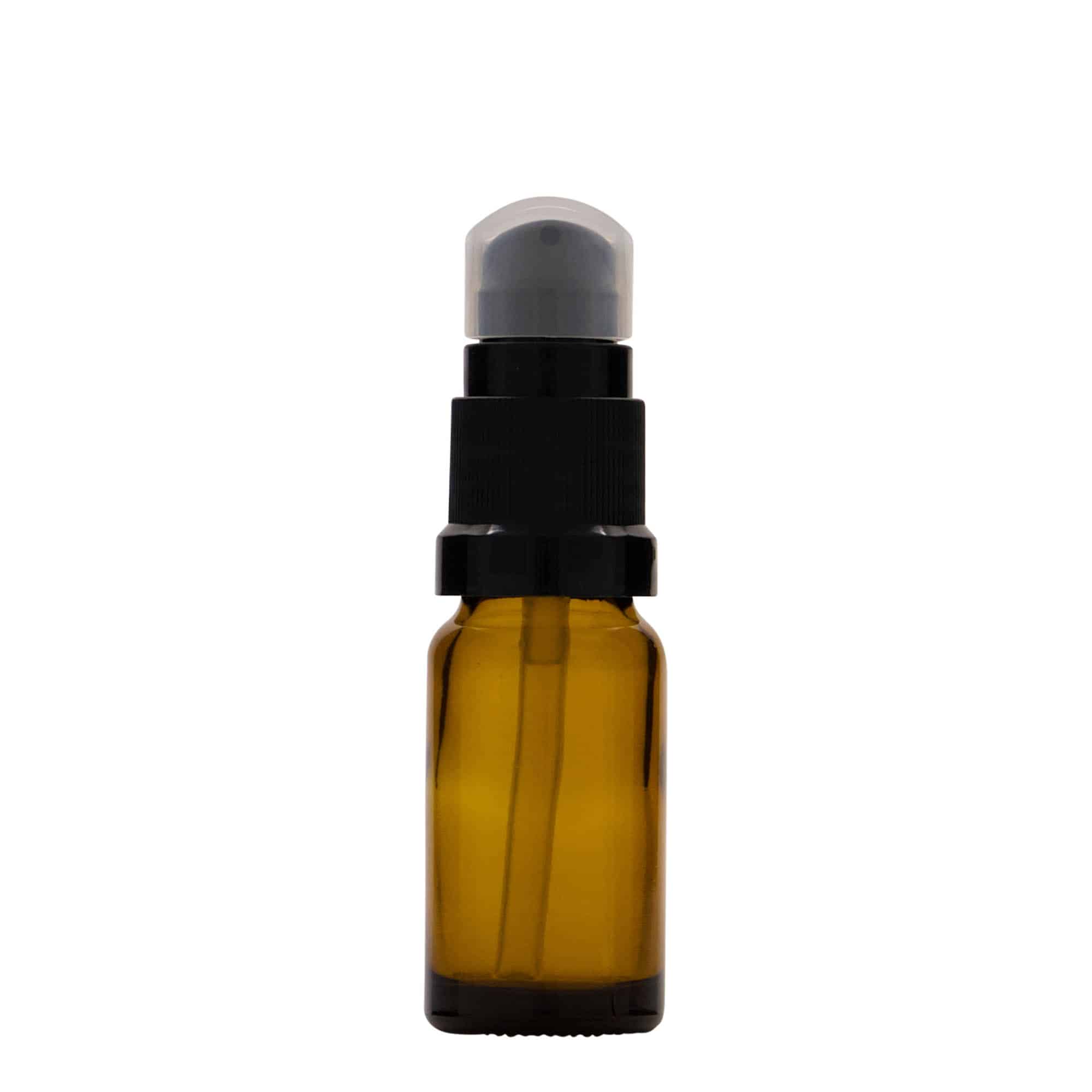 10 ml medicinflaska med lotionpump, glas, brun, mynning: DIN 18
