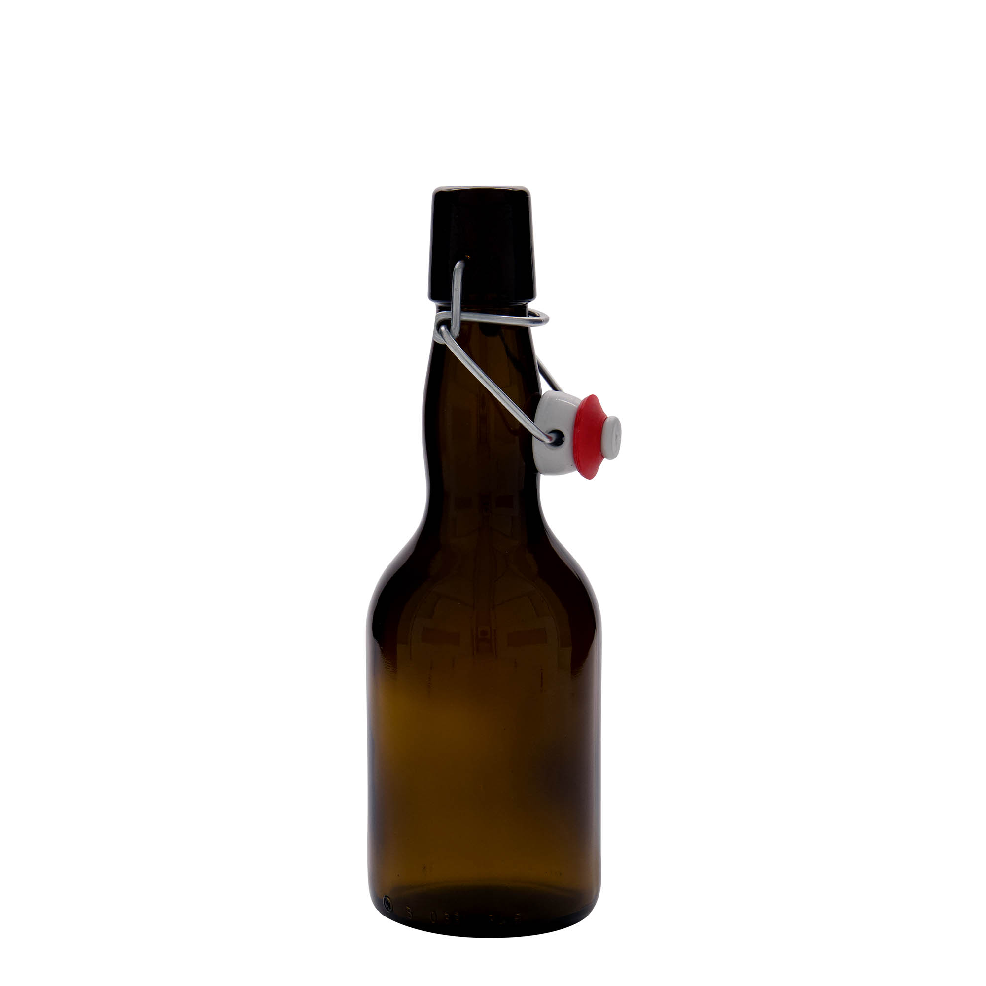 330 ml ölflaska med krage, glas, brun, öppning: bygelkapsyl