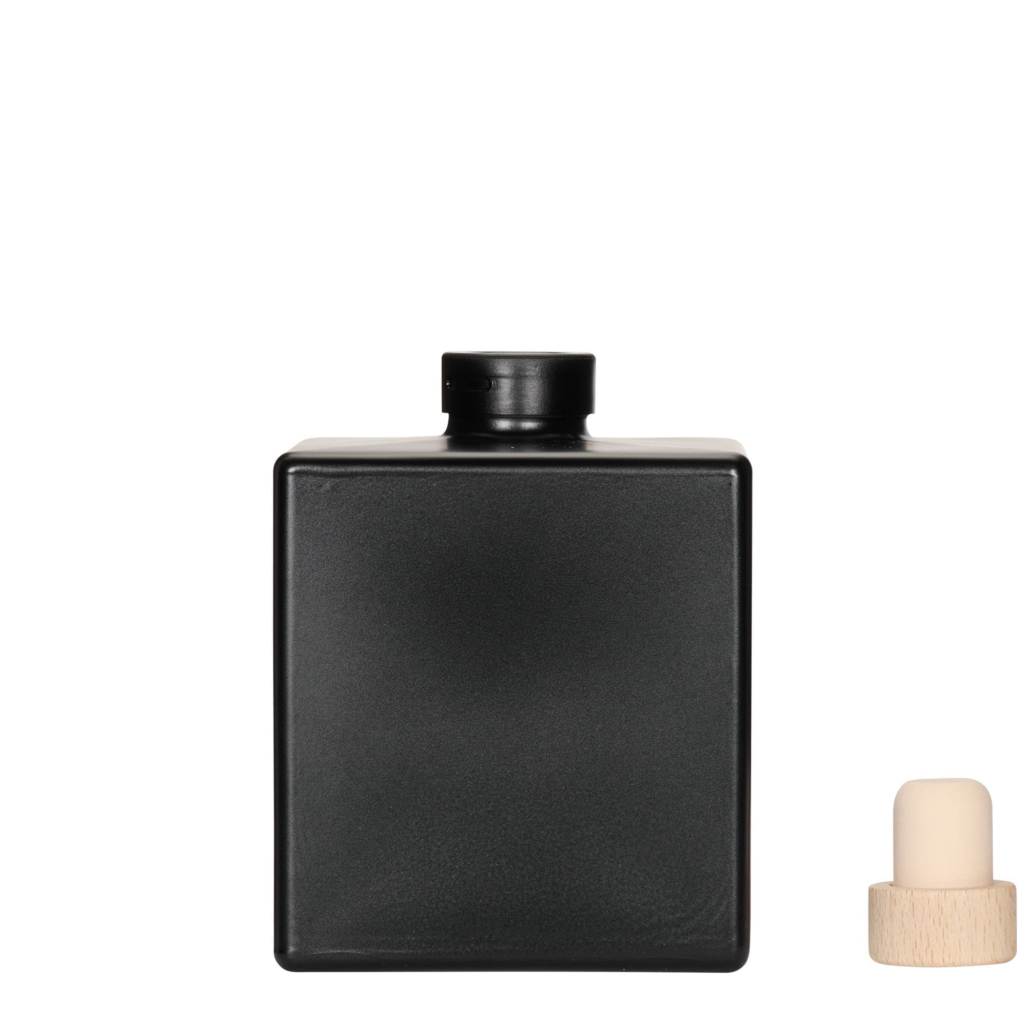 500 ml glasflaska 'Cube', fyrkantig, svart, öppning: kork