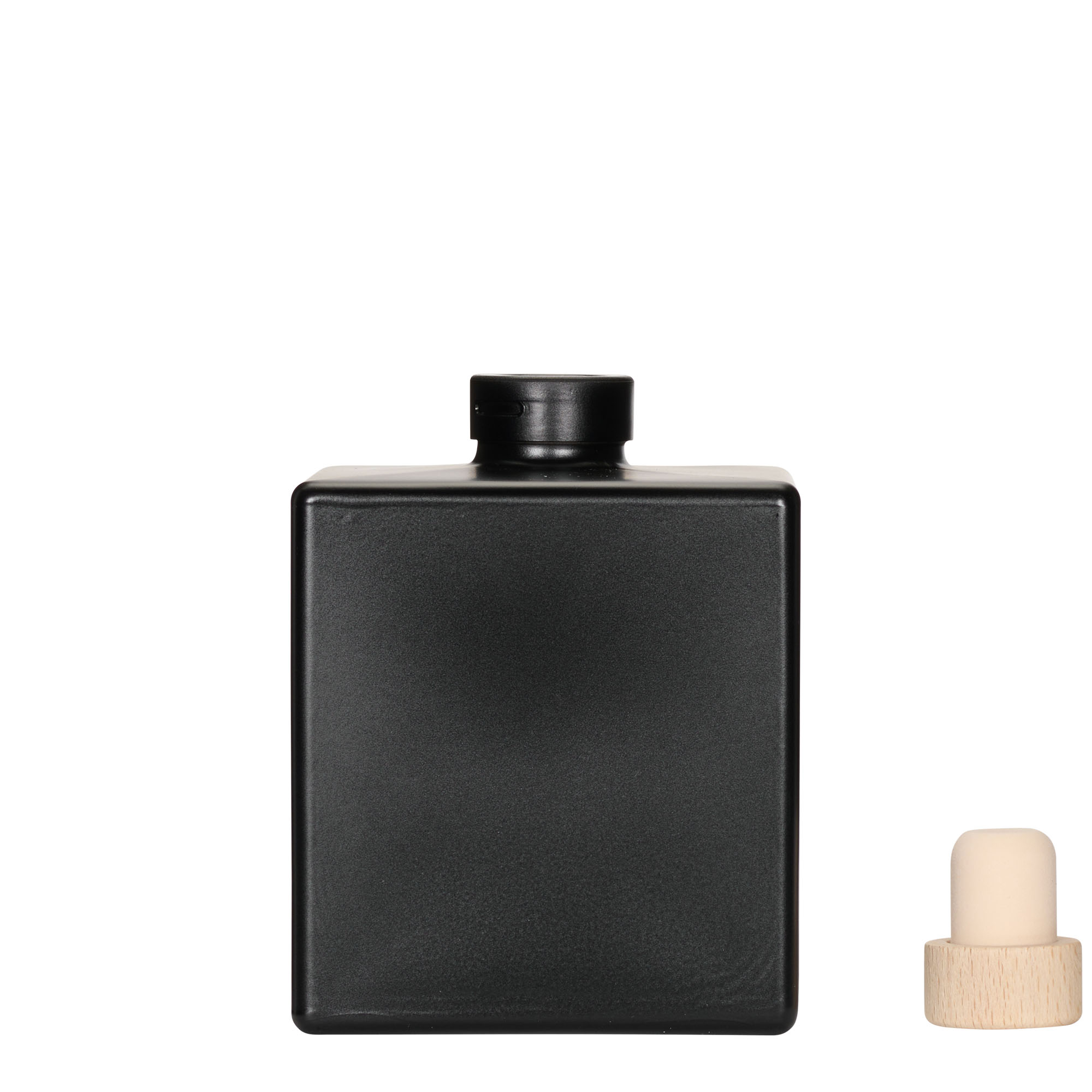 500 ml glasflaska 'Cube', fyrkantig, svart, öppning: kork