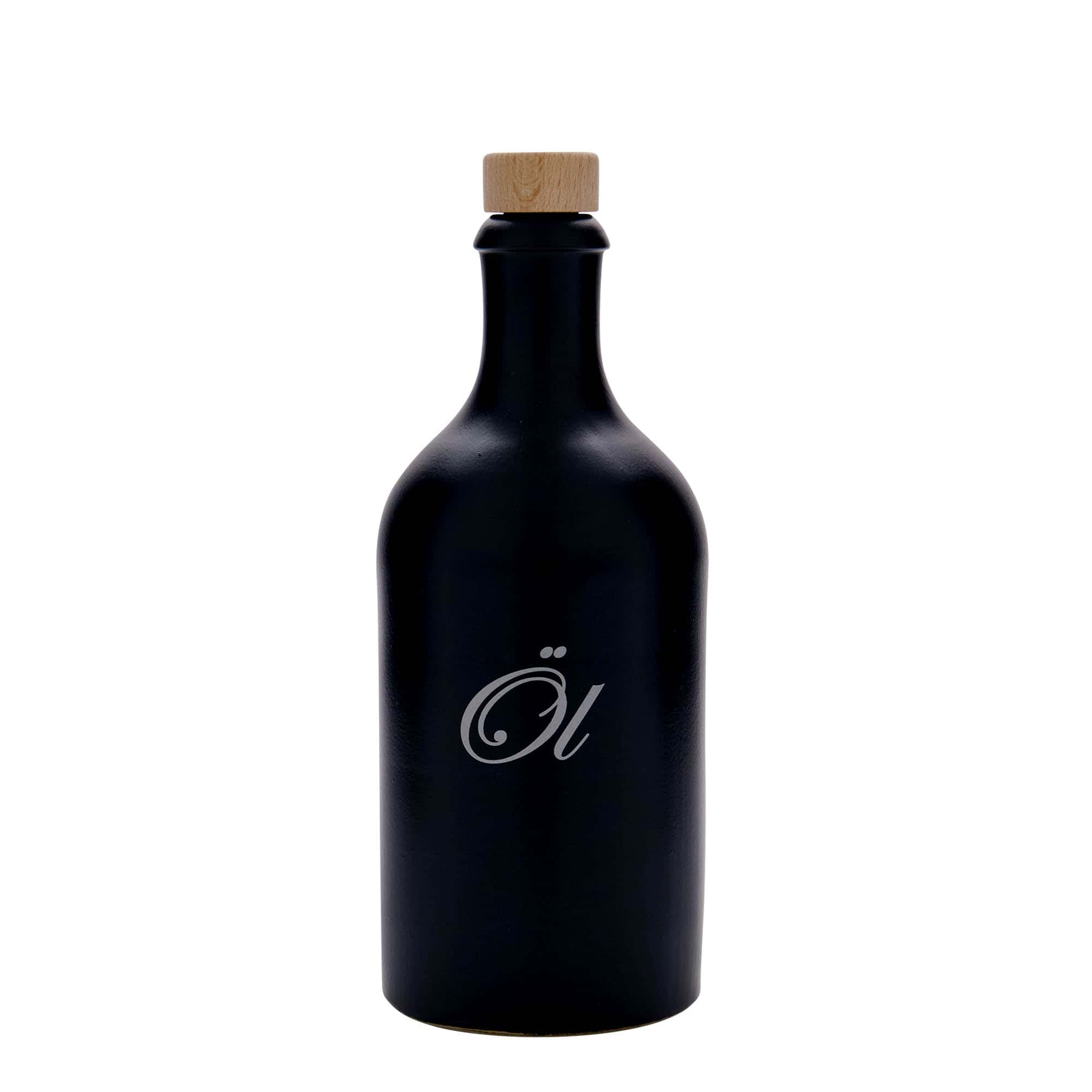 500 ml Tonkrus, motiv: Öl, stengods, svart, mynning: kork