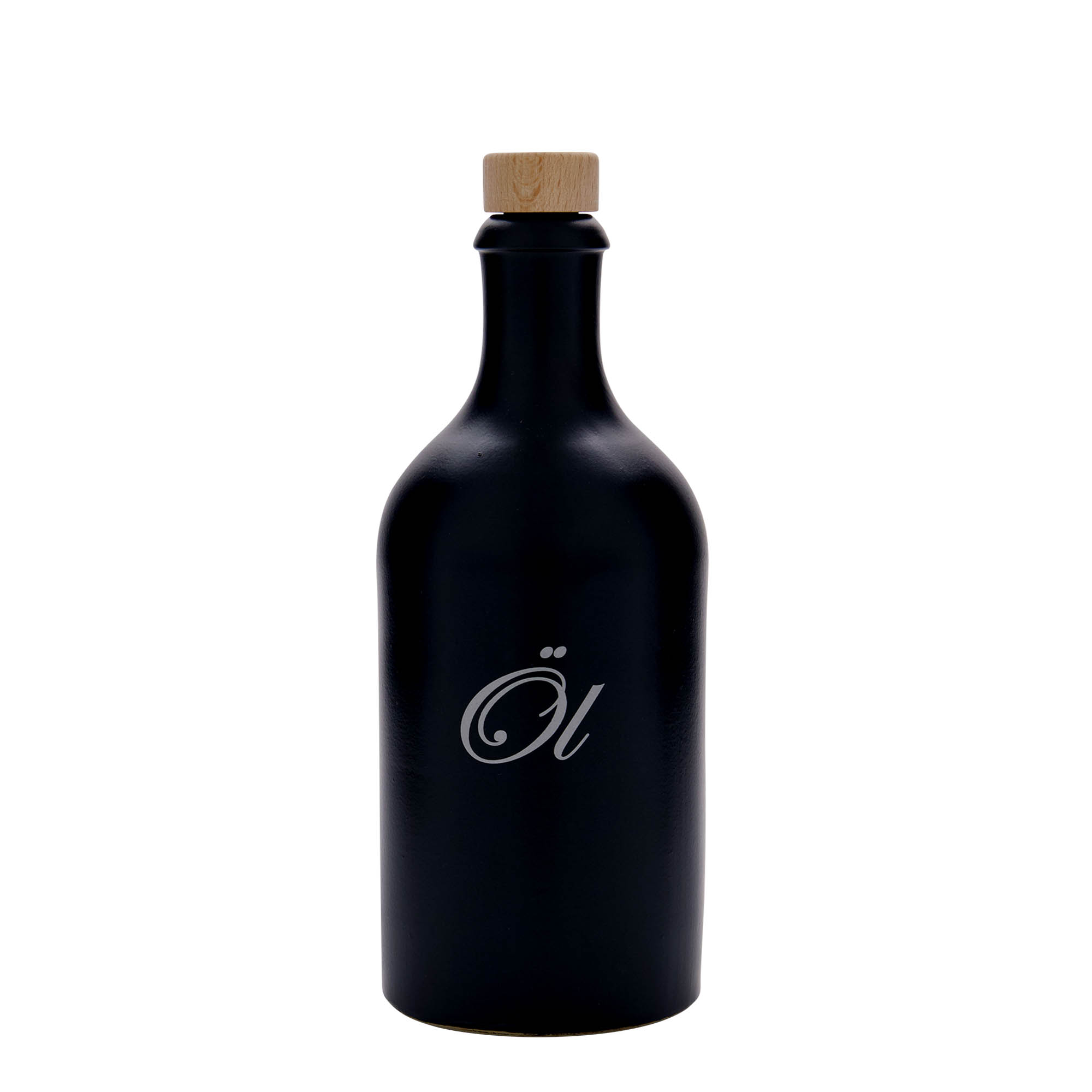 500 ml Tonkrus, motiv: Öl, stengods, svart, mynning: kork