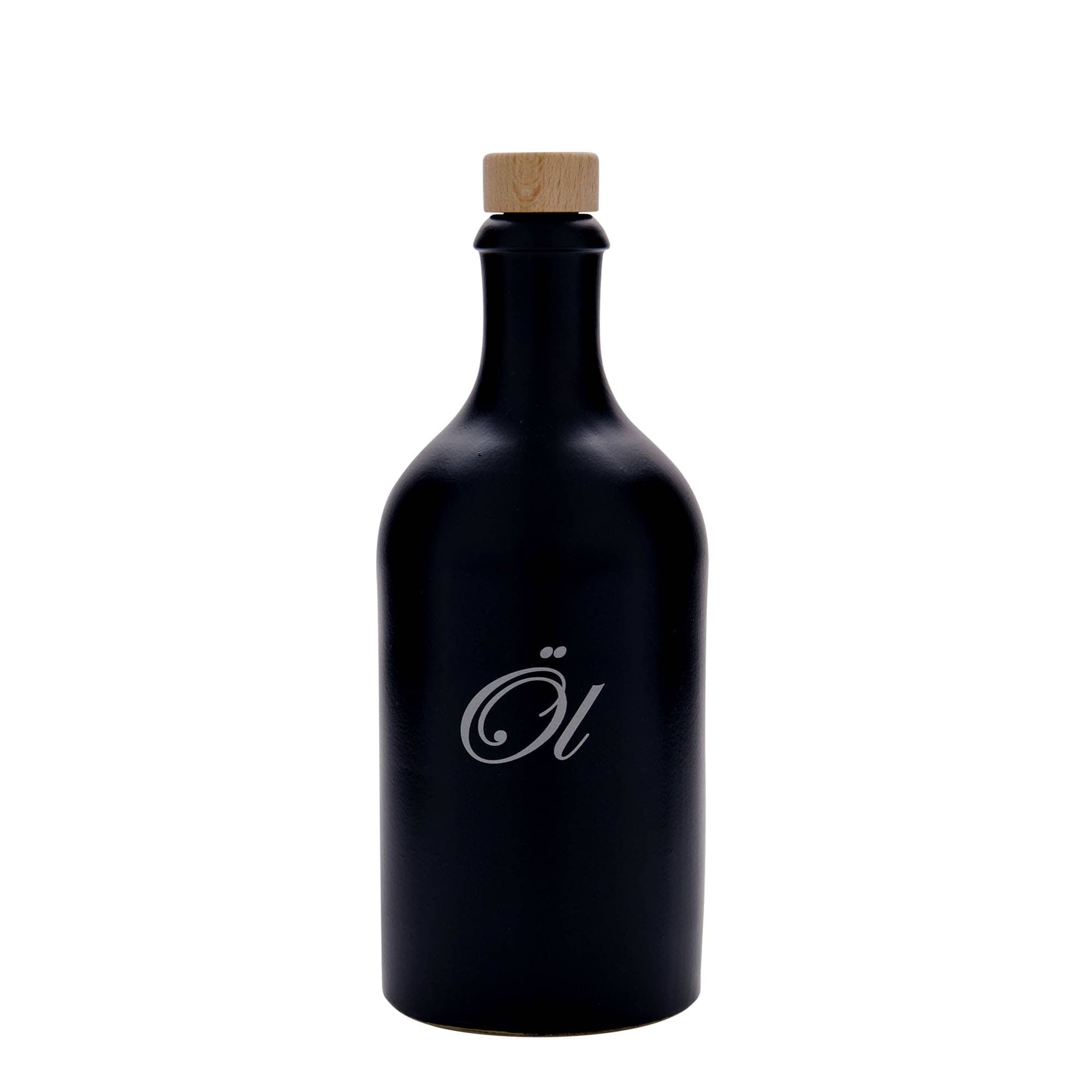 500 ml Tonkrus, motiv: Öl, stengods, svart, mynning: kork