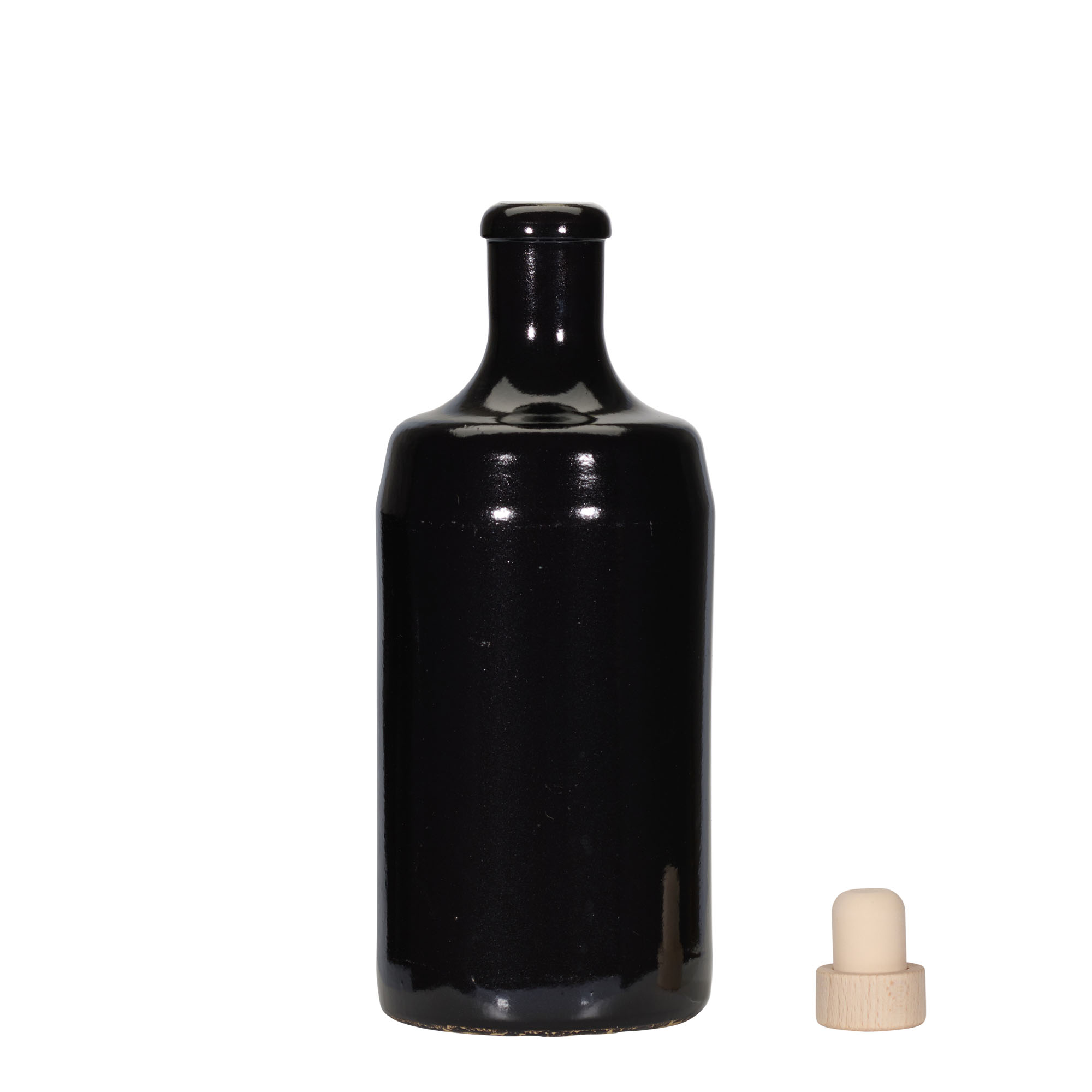 700 ml lerkrus 'Calvados', stengods, svart, mynning: kork