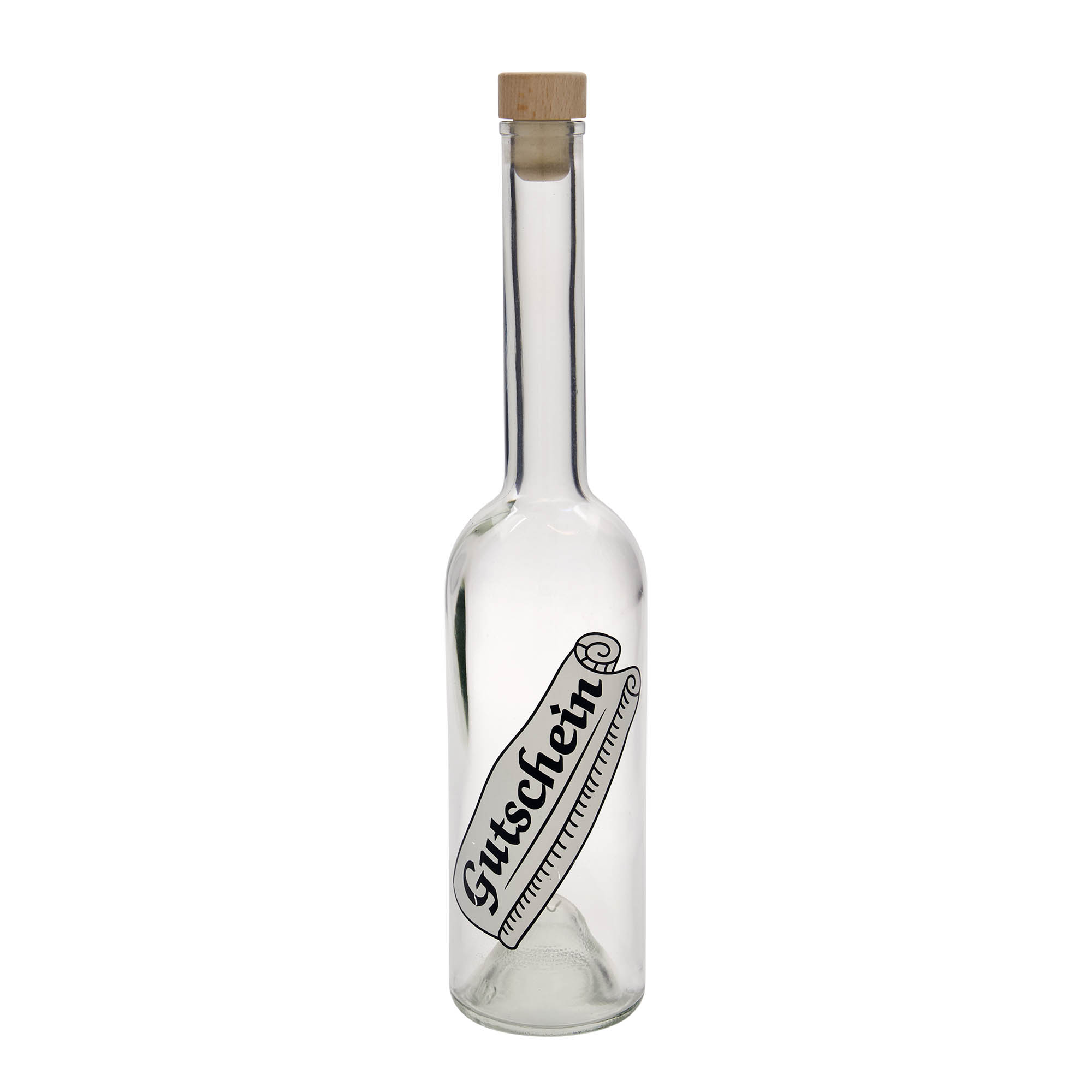 500 ml glasflaska 'Opera', motiv: presentkort, öppning: kork
