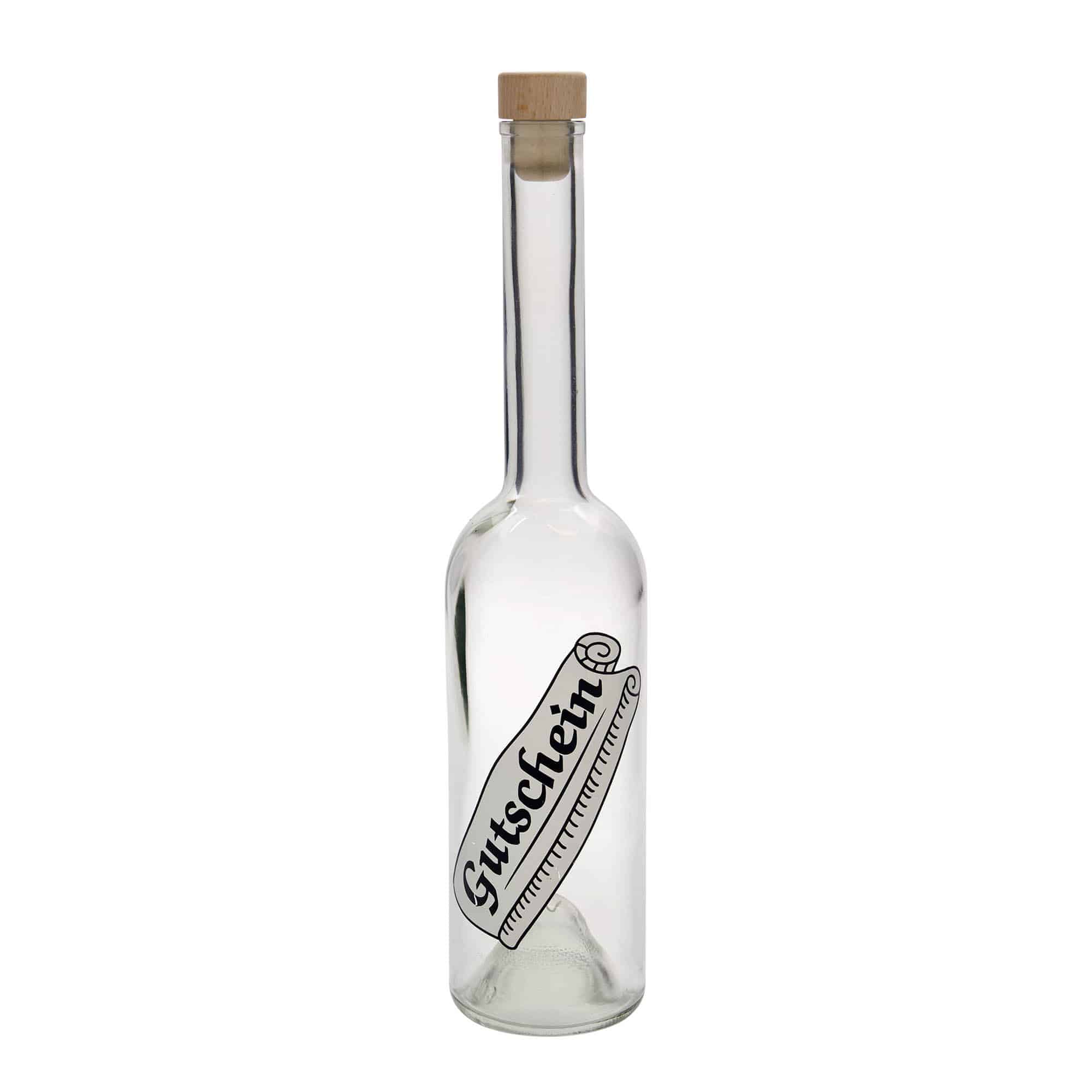 500 ml glasflaska 'Opera', motiv: presentkort, öppning: kork
