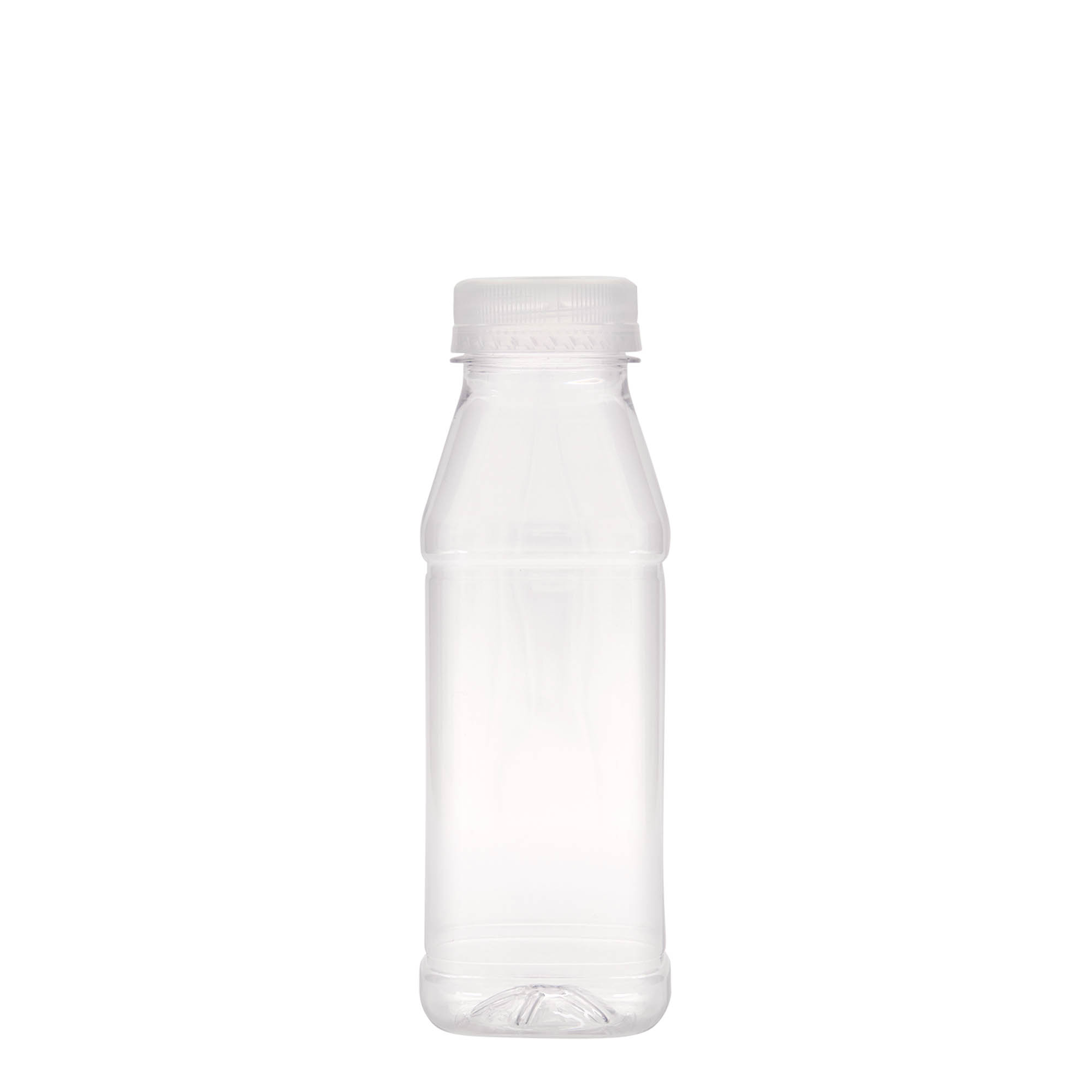330 ml PET-flaska 'Milk and Juice Carré', kvadratisk, plast, öppning: 38 mm