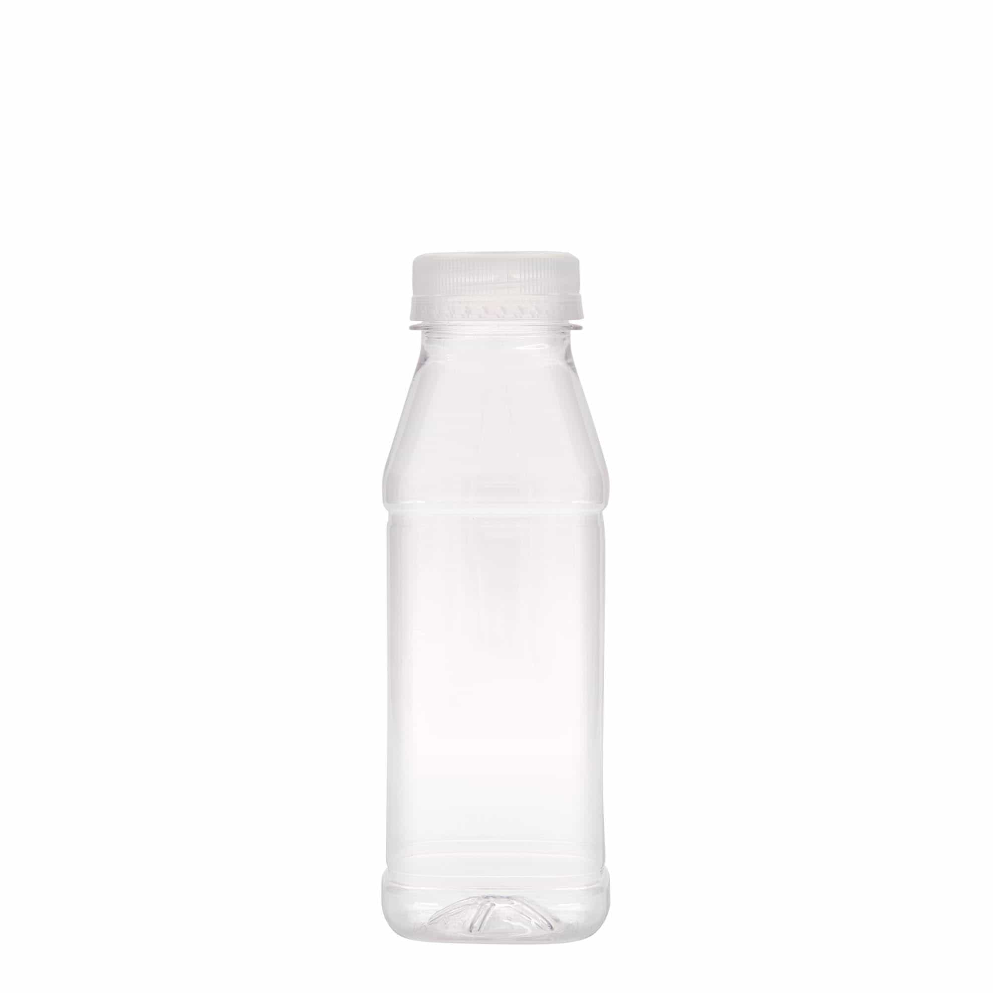 330 ml PET-flaska 'Milk and Juice Carré', kvadratisk, plast, öppning: 38 mm