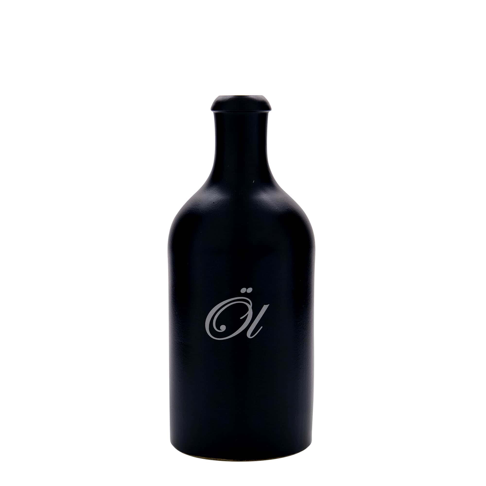 500 ml Tonkrus, motiv: Öl, stengods, svart, mynning: kork 500 ml Tonkrus, motiv: Öl, stengods, svart, mynning: kork