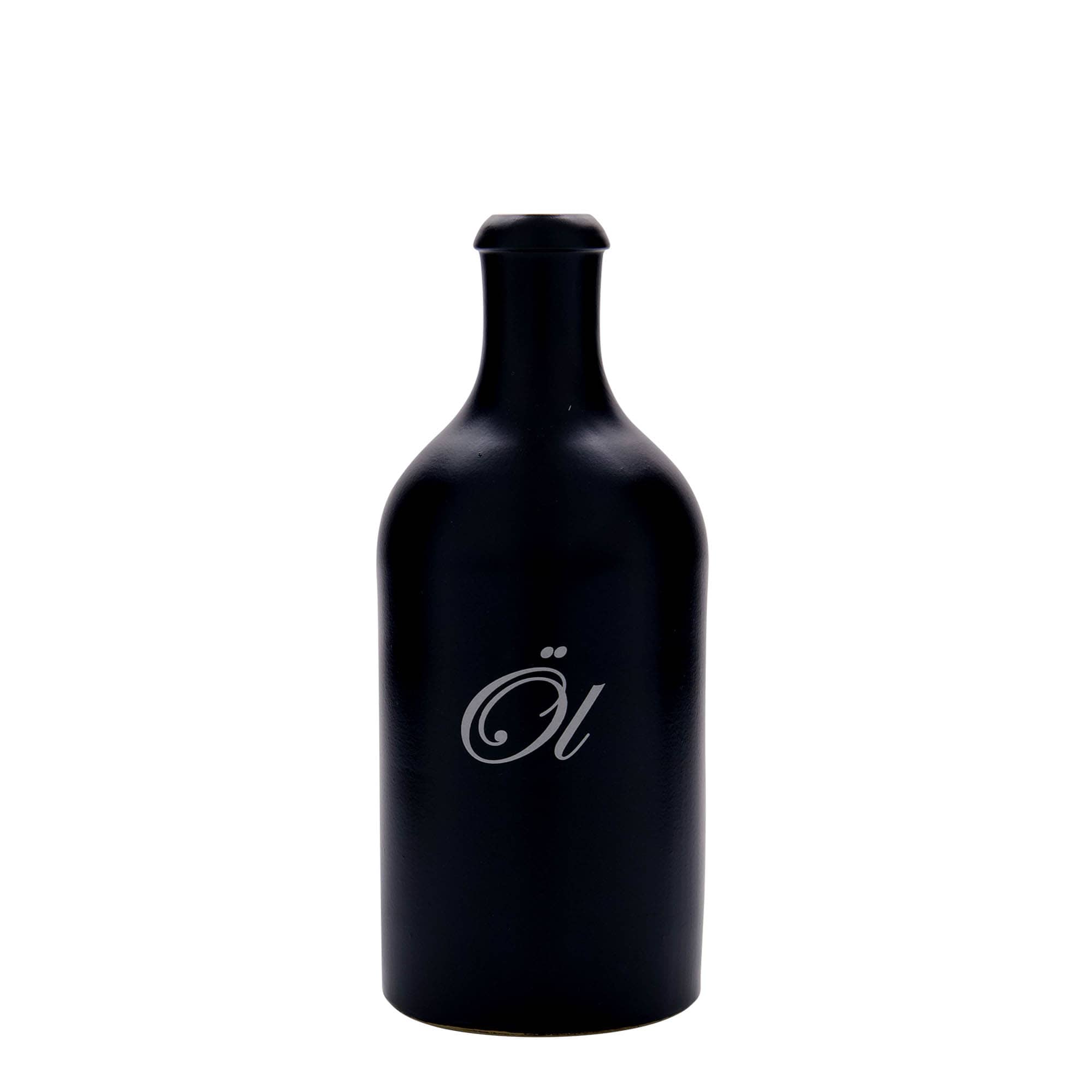 500 ml Tonkrus, motiv: Öl, stengods, svart, mynning: kork