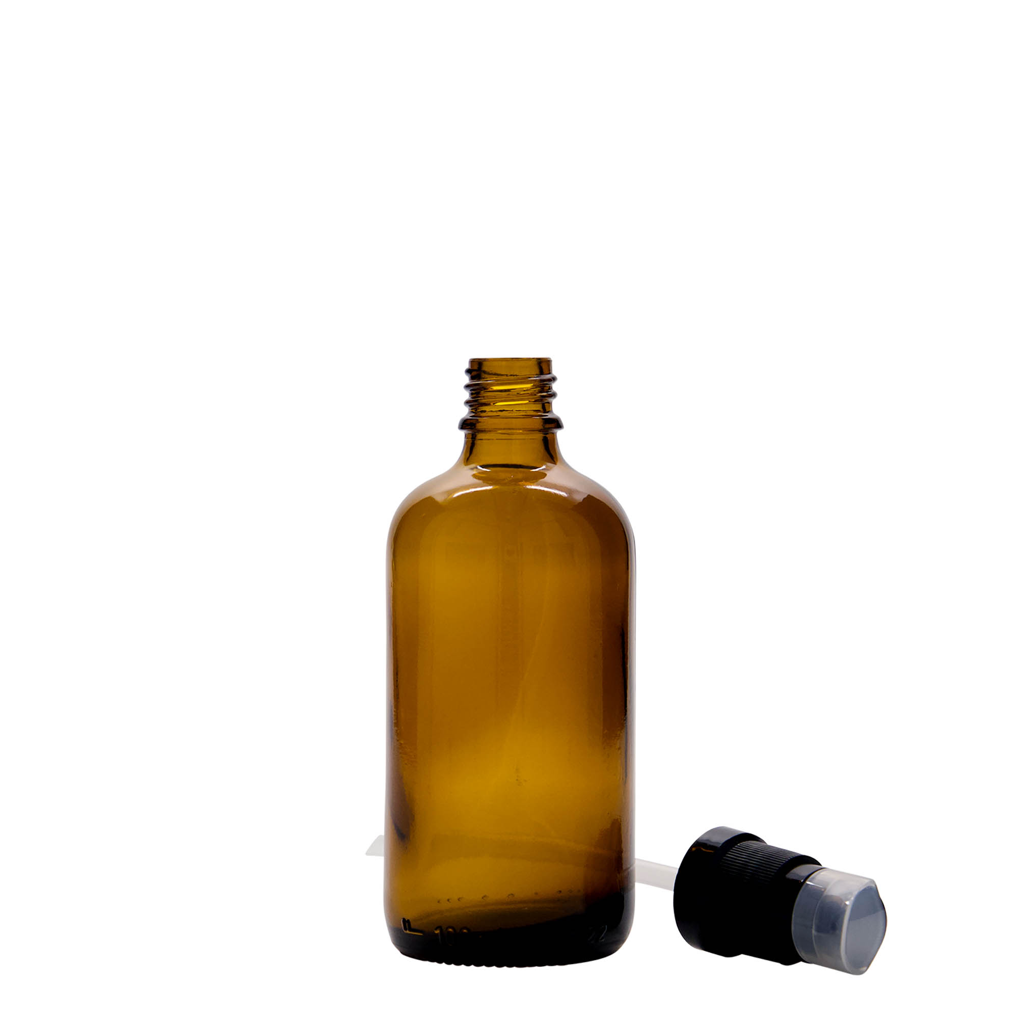 100 ml medicinflaska med lotionpump, glas, brun, mynning: DIN 18