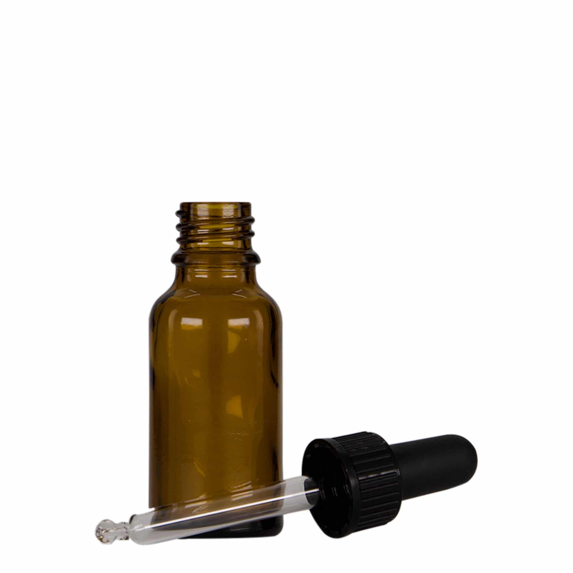 20 ml pipettflaska medicin, glas, brun-svart, mynning: DIN 18