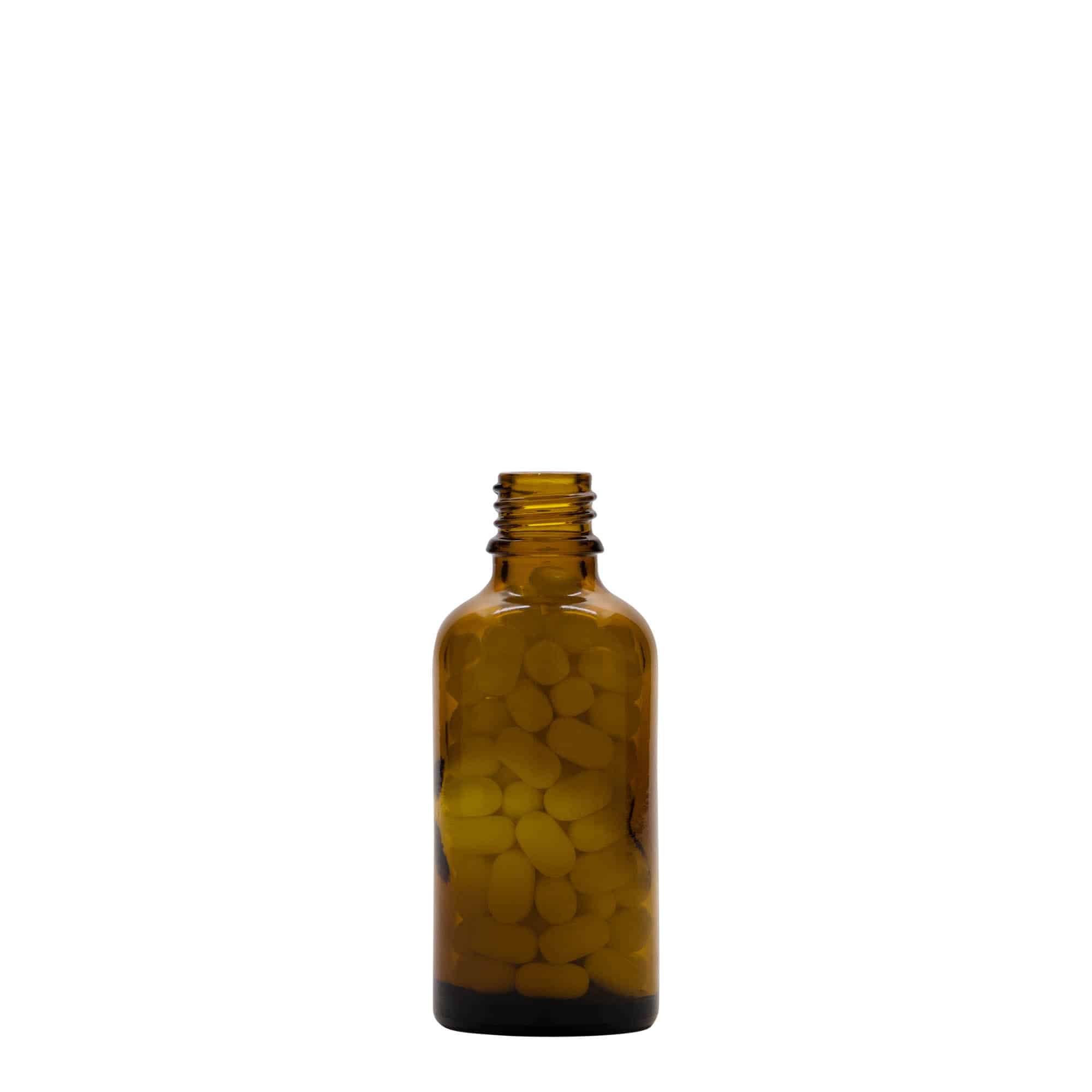 50 ml medicinflaska, glas, brun, mynning: DIN 18