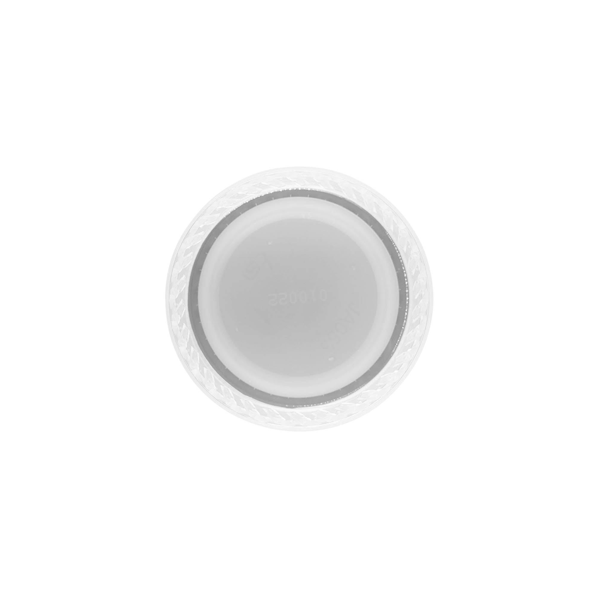 Skruvkapsel dubbelgänga, PE-plast, vit, för mynning: PET 38 mm