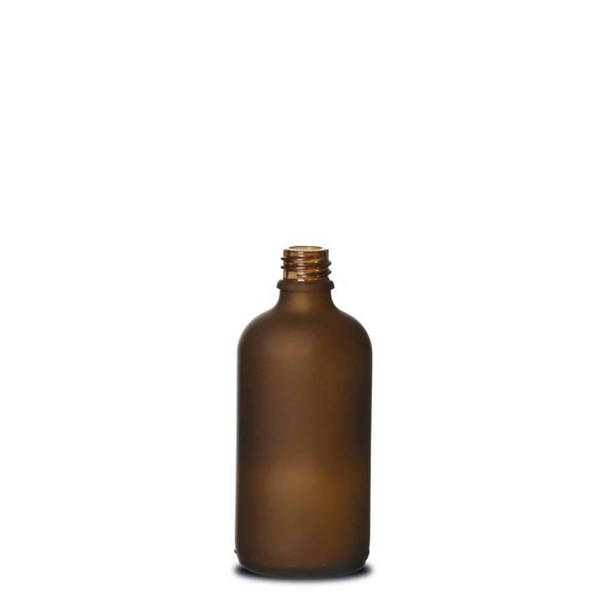100 ml medicinflaska, glas, brun frostad, mynning: DIN 18