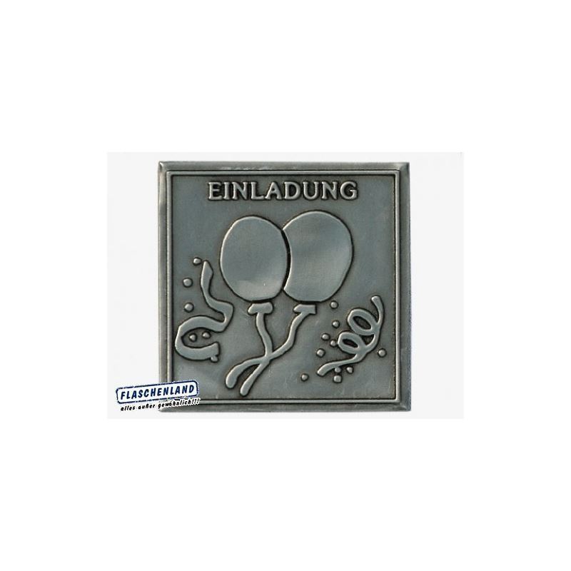 Tennetikett 'Inbjudan', kvadratisk, metall, silver