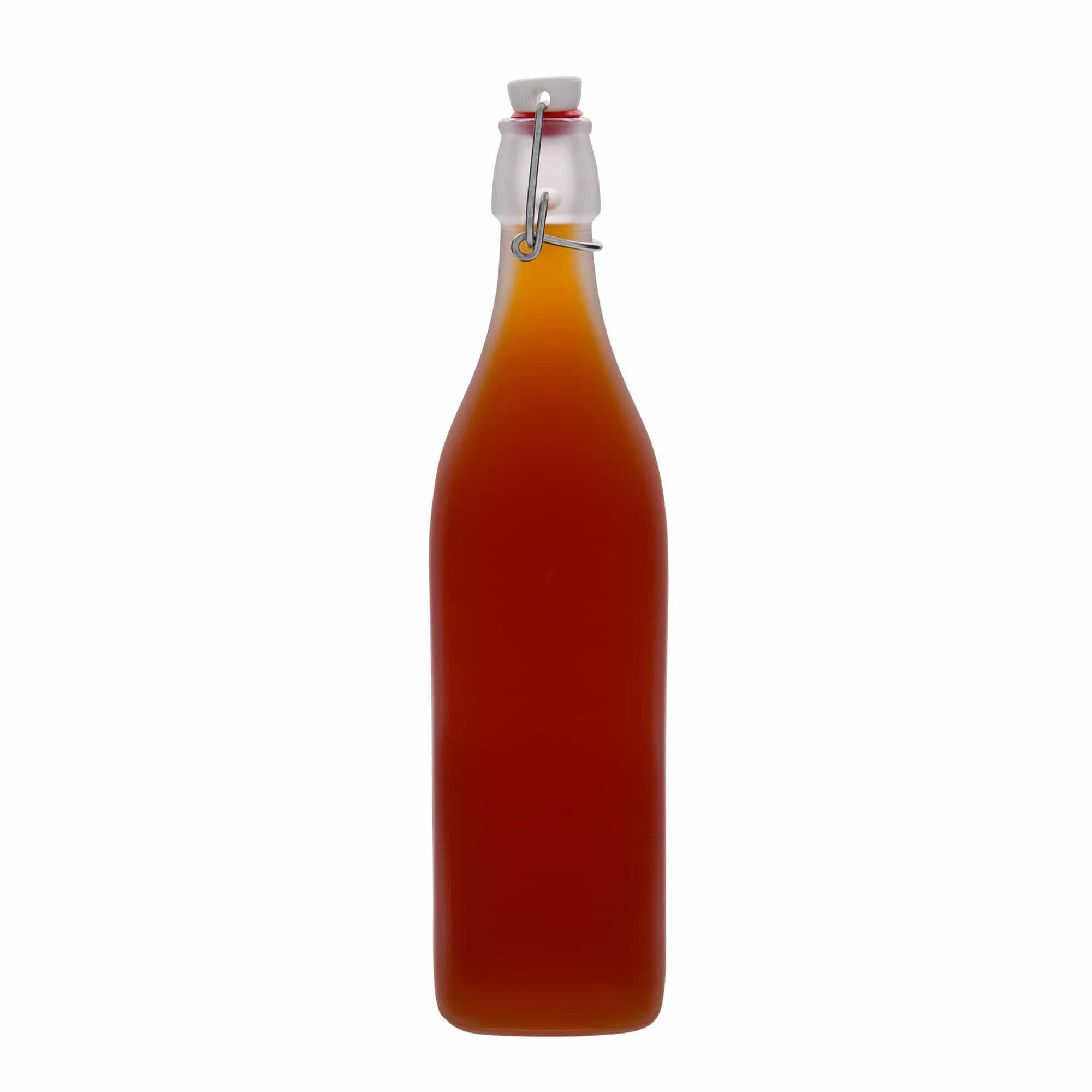 1.000 ml glasflaska 'Swing, kvadratisk, frostad, öppning: bygelstängning'