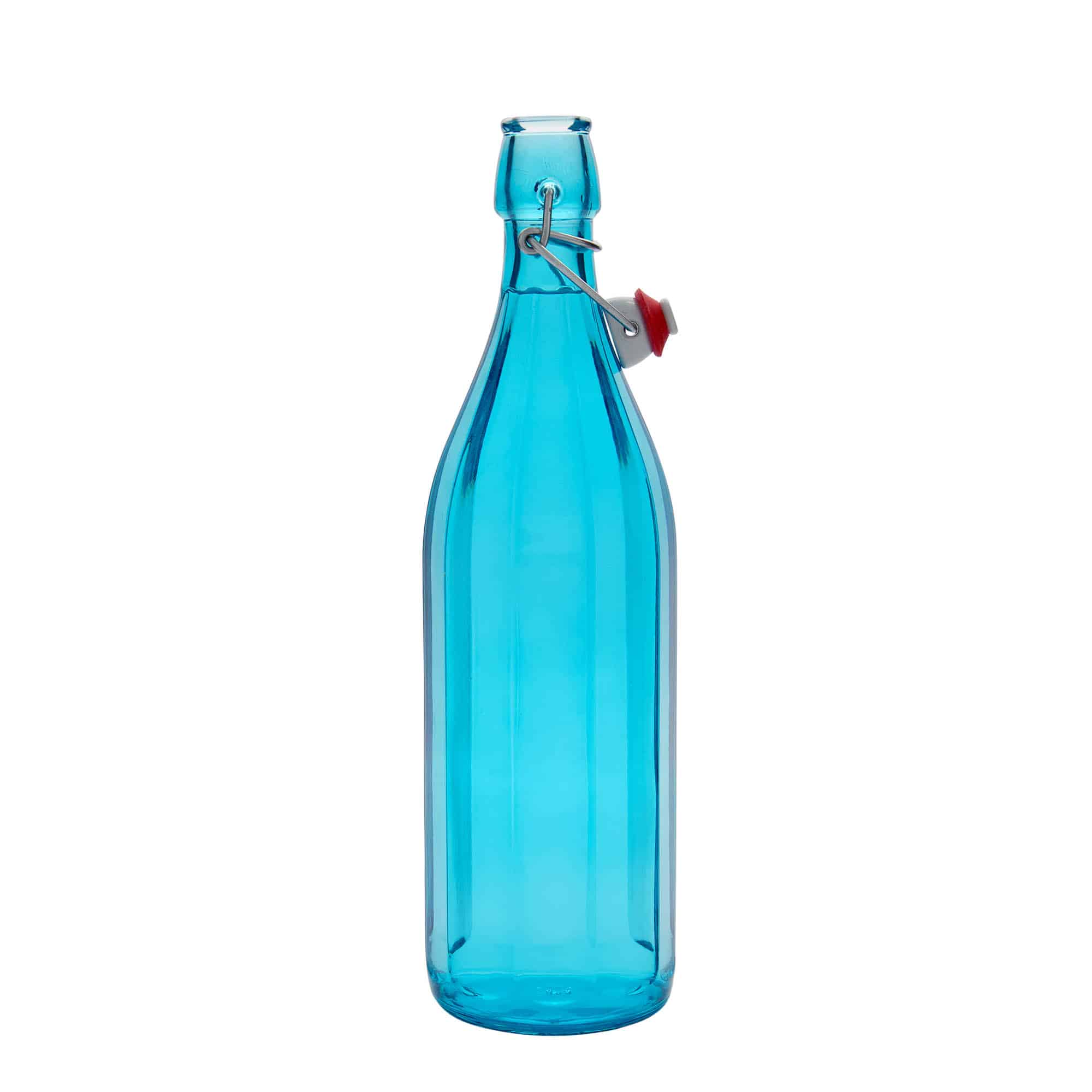 1 000 ml glasflaska 'Oxford', tiokantig, azurblå, mynning: patentkork
