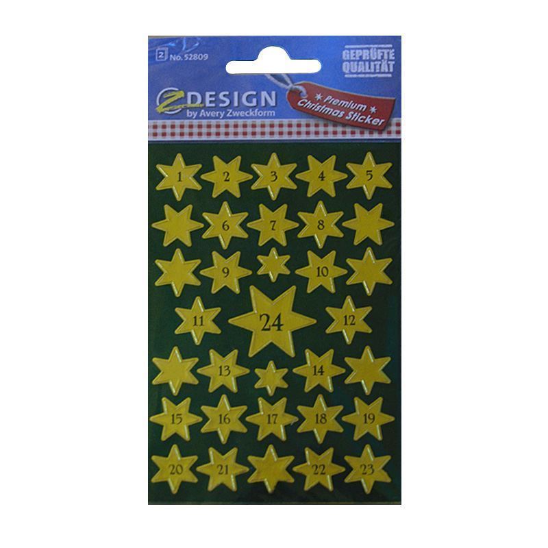 Zweckform klistermärken 'Adventskalender 1-24', papper, guld Zweckform klistermärken 'Adventskalender 1-24', papper, guld