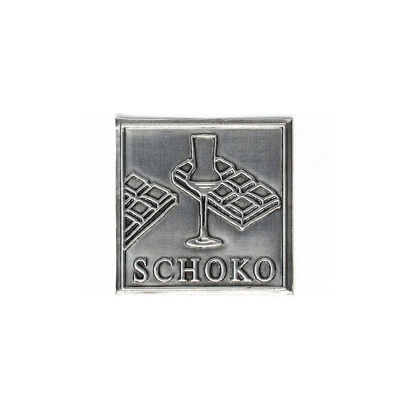 Tennetikett 'Choklad', kvadratisk, metall, silver