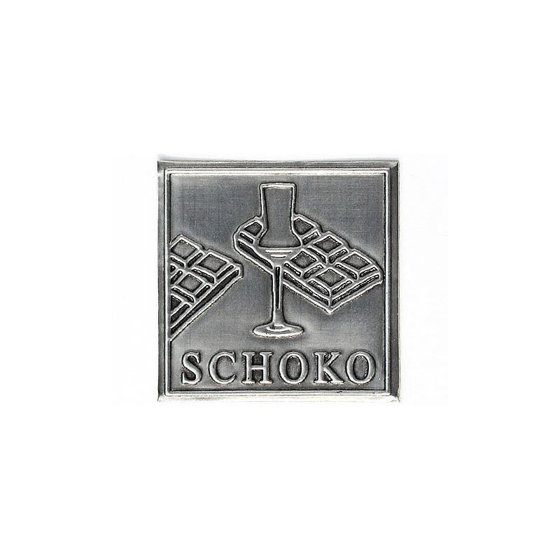 Tennetikett 'Schoko', kvadratisk, metall, silver Tennetikett 'Schoko', kvadratisk, metall, silver