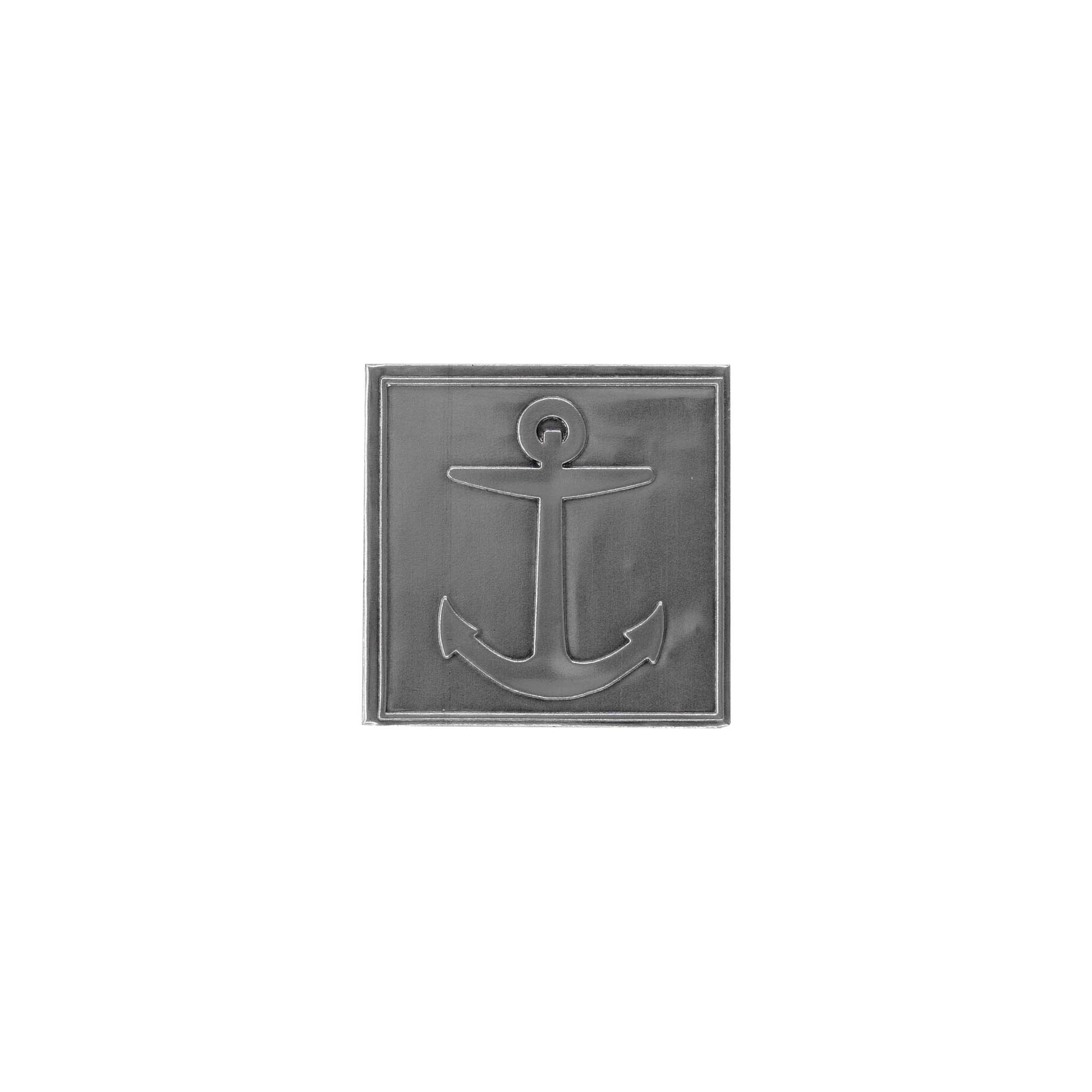 Tennetikett 'Anker', kvadratisk, metall, silver