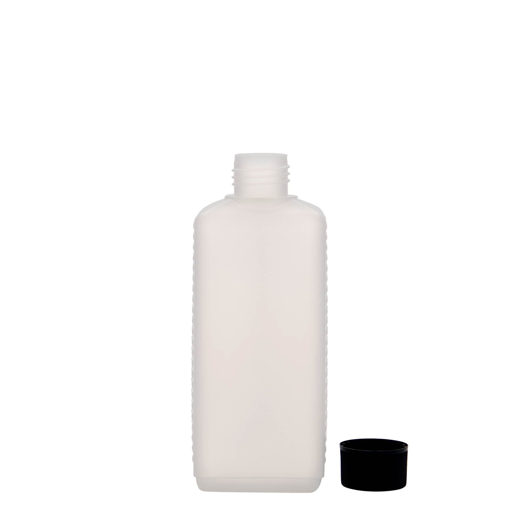 250 ml kanisterflaska, rektangulär, HDPE-plast, natur, öppning: DIN 25 EPE