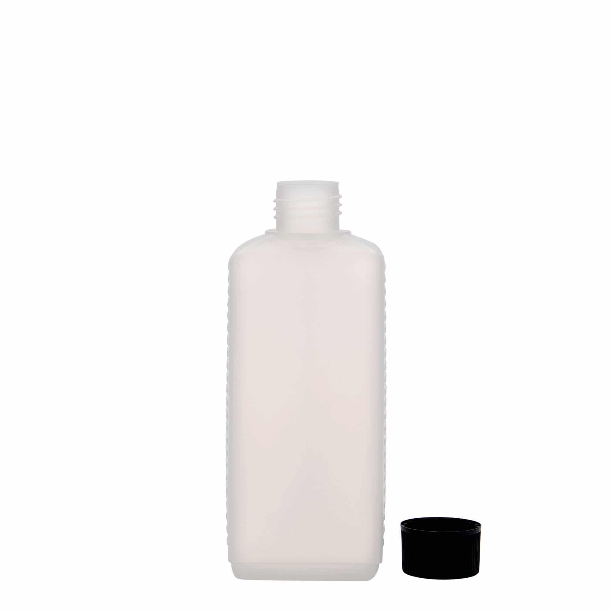 250 ml kanisterflaska, rektangulär, HDPE-plast, natur, öppning: DIN 25 EPE