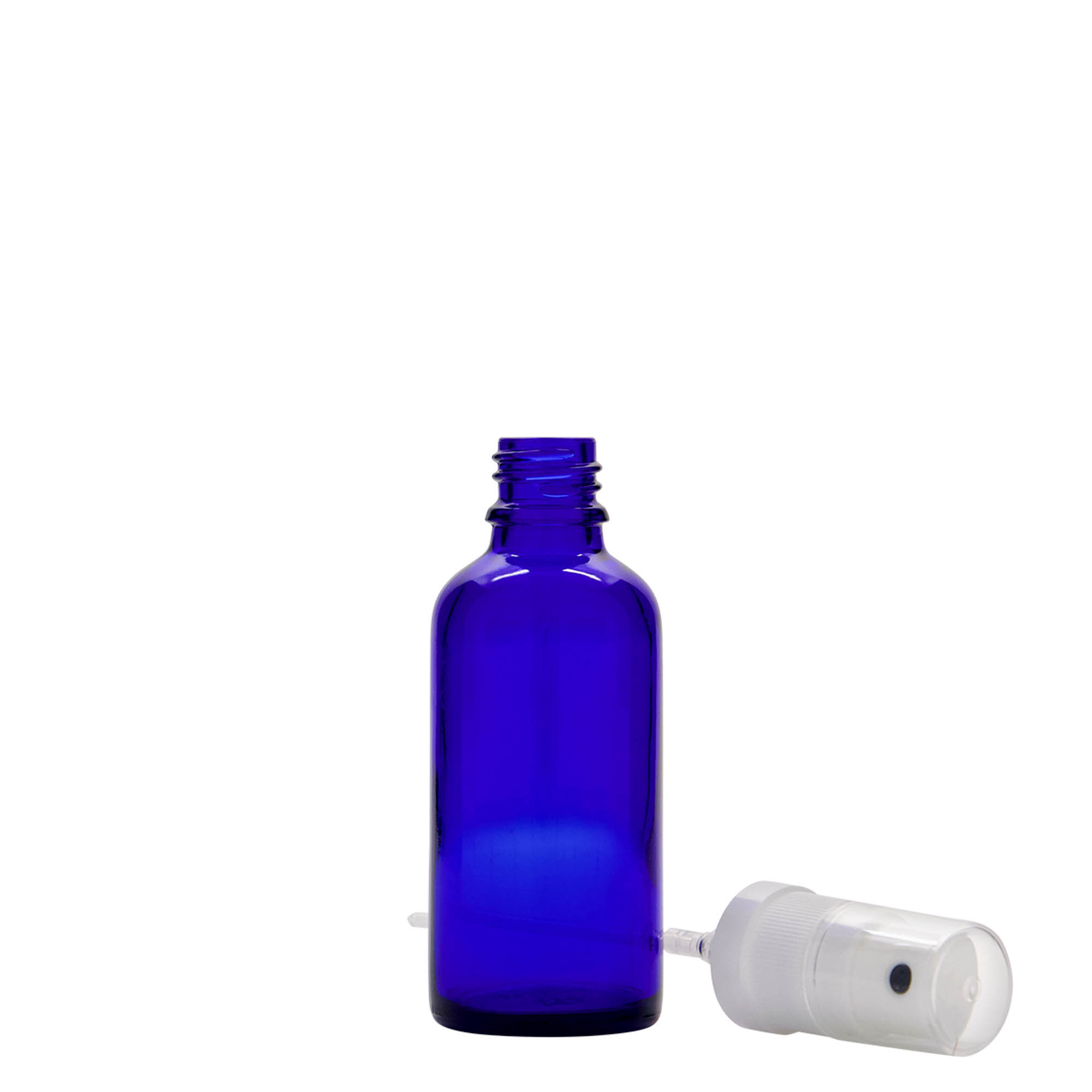 50 ml sprayflaska medicin, glas, kungblå, öppning: DIN 18