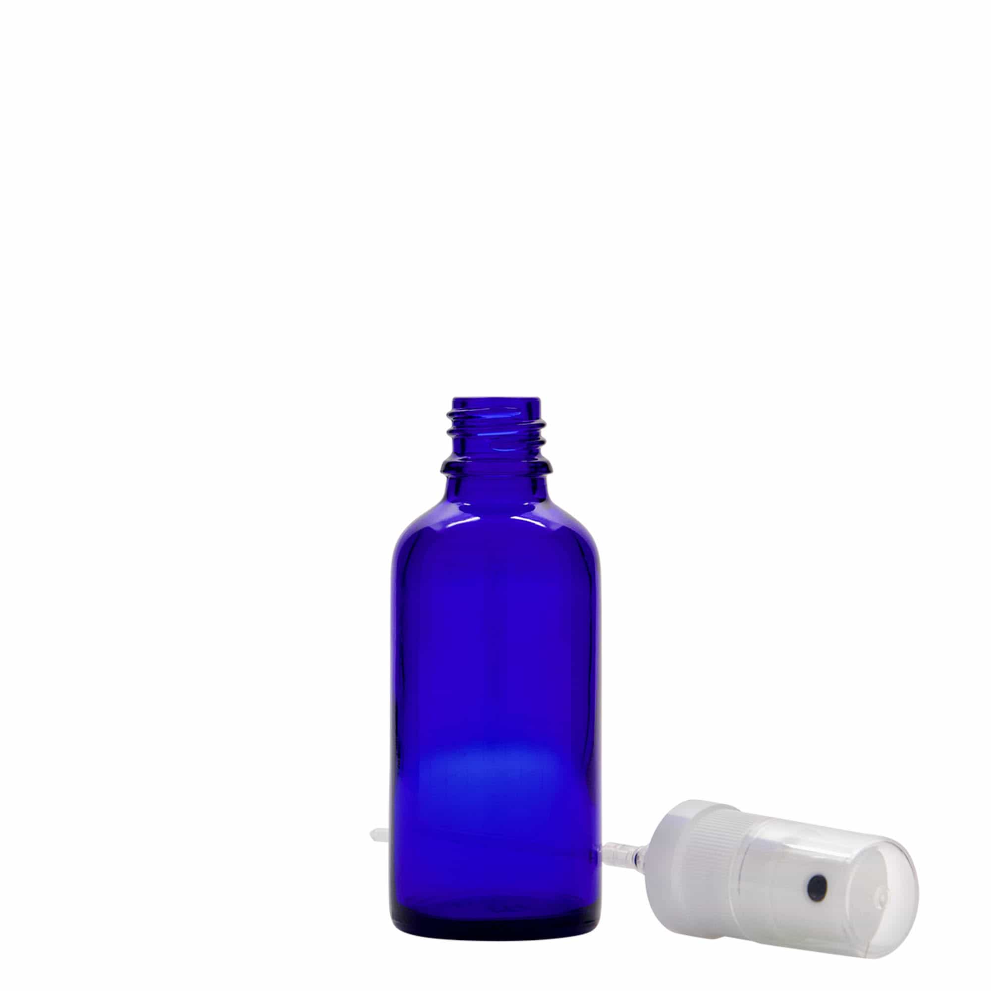 50 ml sprayflaska medicin, glas, kungblå, öppning: DIN 18