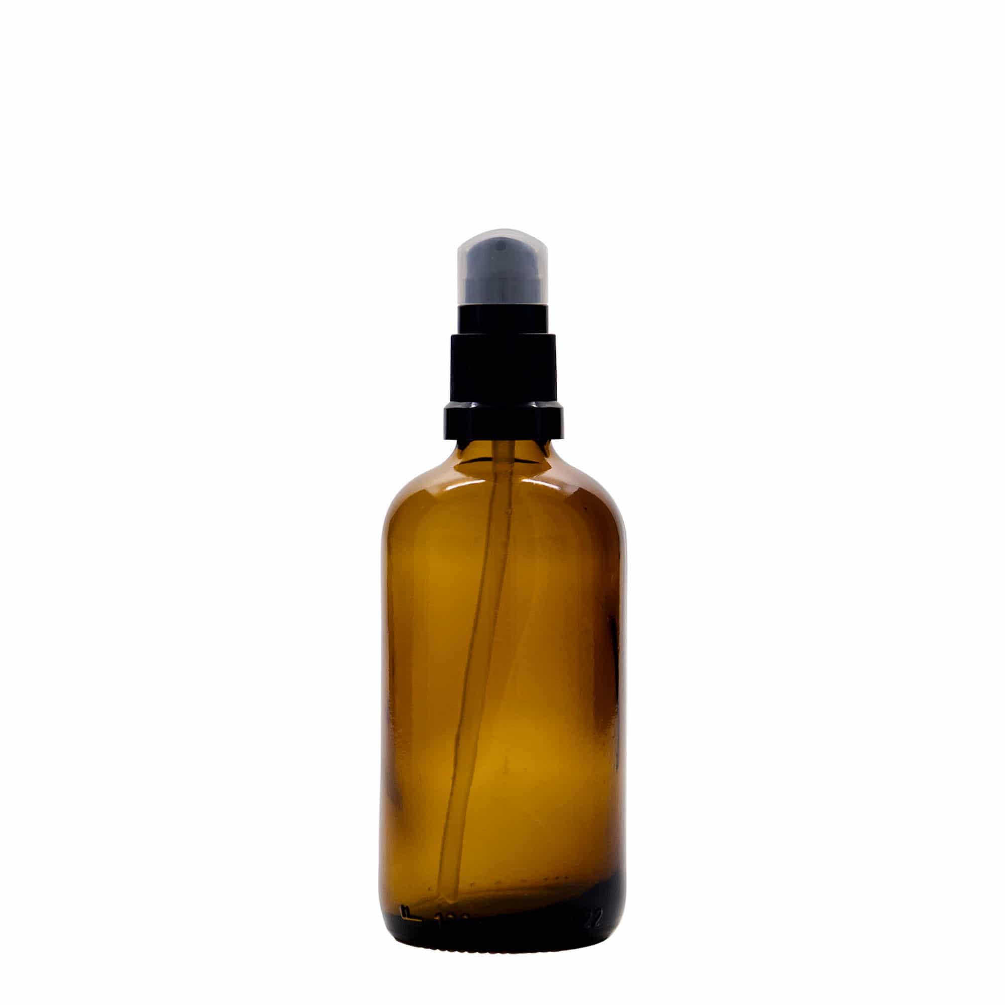 100 ml medicinflaska med lotionpump, glas, brun, mynning: DIN 18