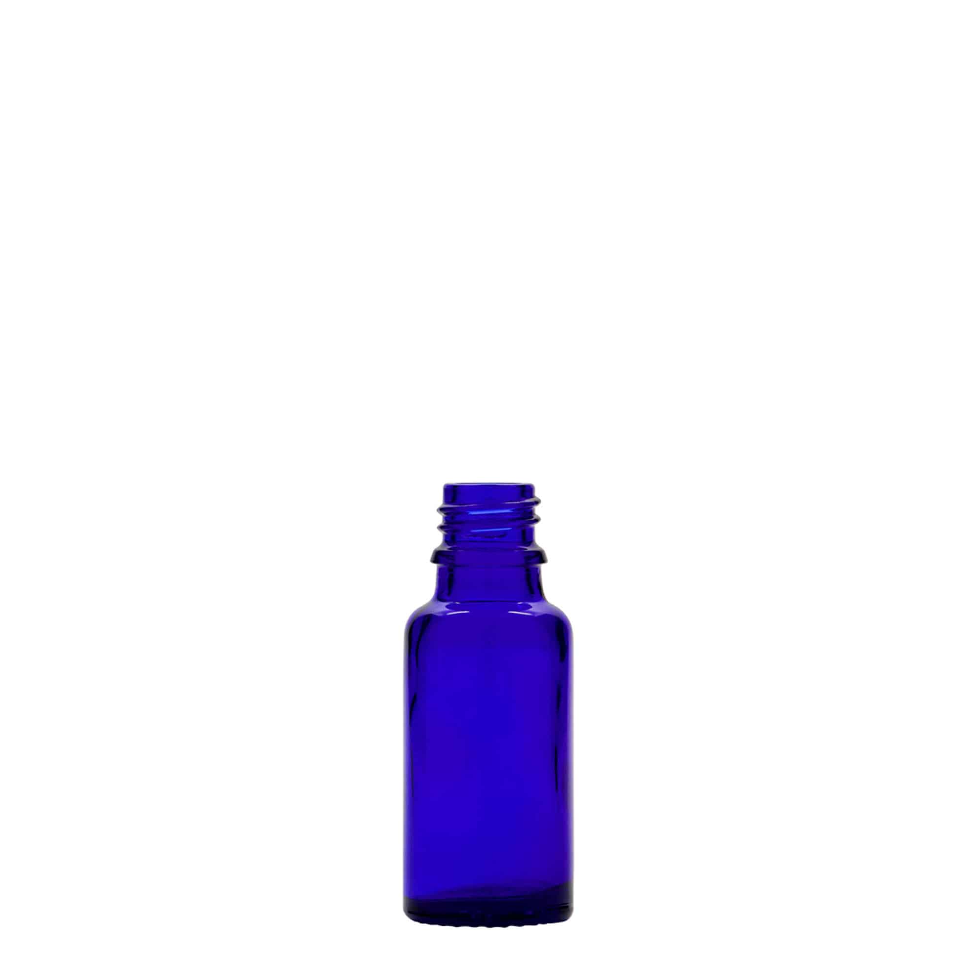 20 ml medicinflaska, glas, kungligt blå, mynning: DIN 18