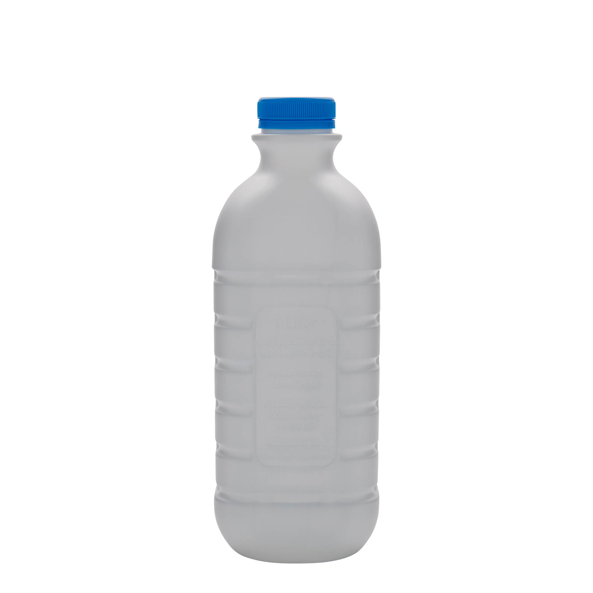 1 000 ml mjölkflaska, rektangulär, HDPE-plast, vit, mynning: PEHD40