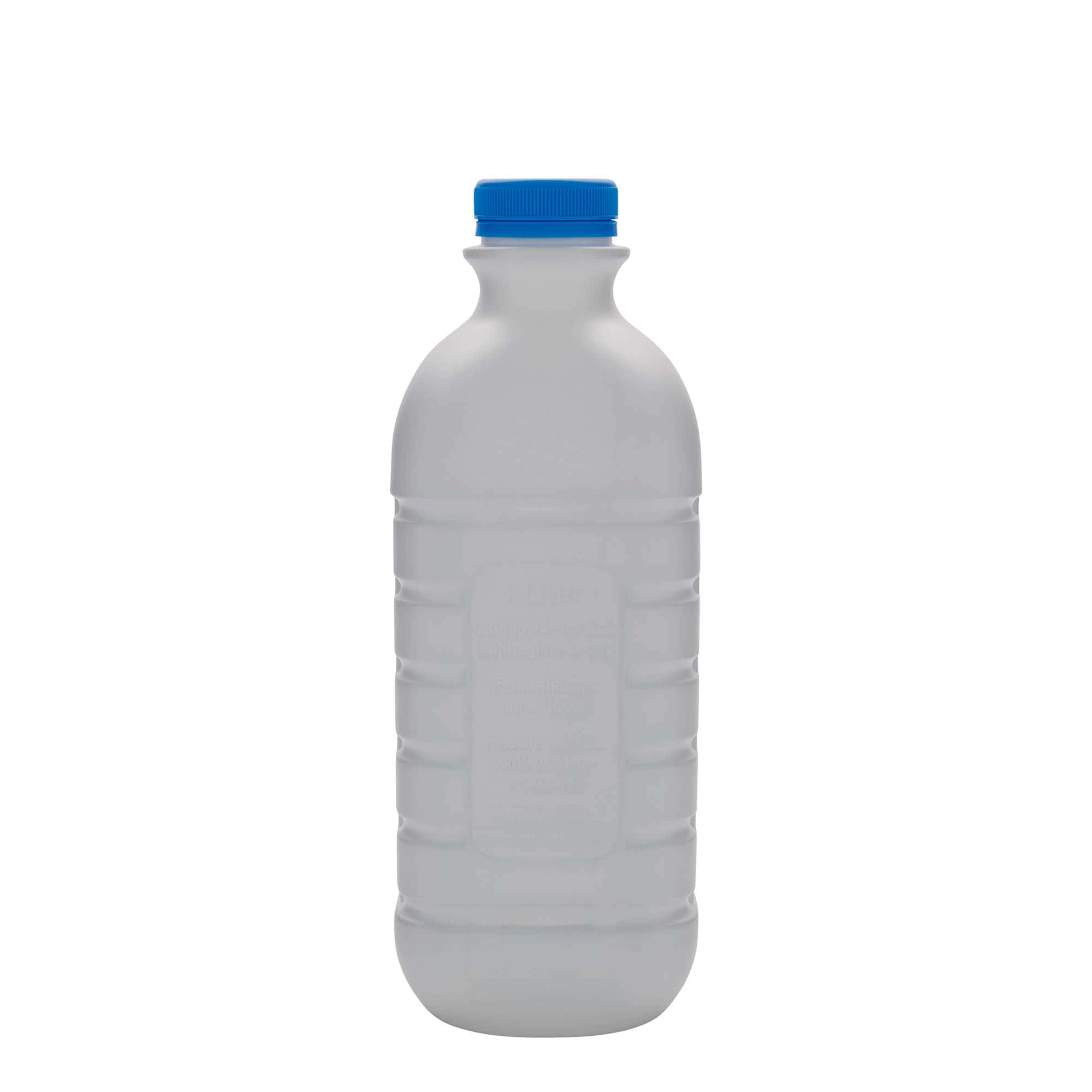1 000 ml mjölkflaska, rektangulär, HDPE-plast, vit, mynning: PEHD40